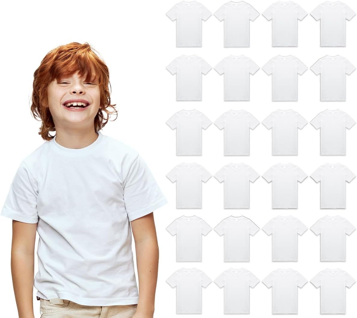 24 Pack Kids Cotton T-Shirts Bulk, Wholesale Unisex Children Tees, Lightweight T-Shirts Packs for Boys Girls