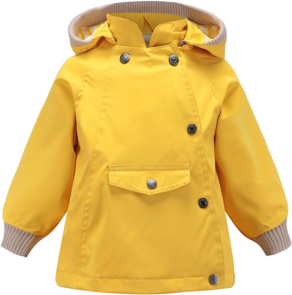 ACESTAR Boys Girls Waterproof Hooded Rain Jacket Kids Cotton Lined Rain Coat Toddler Windbreaker Spring Fall Raincoat