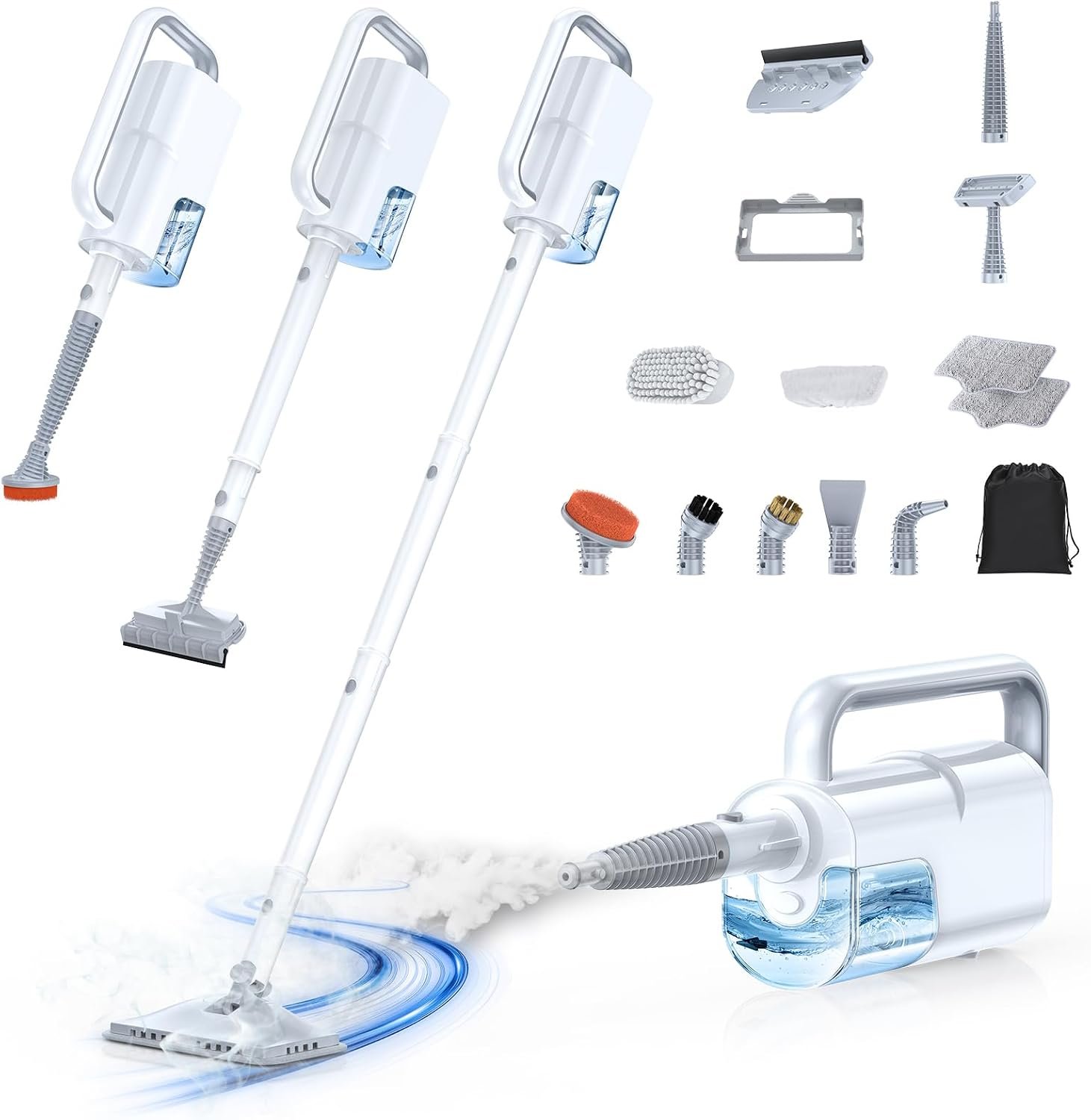 10-in-1 Steam Mop, Detachable Handheld Steam Cleaner for Multi-Surface | 350ml Tank,10s Heat-Up,248°F Steam Cleaner,2-Level Control,Swivel Head for Carpet,Floor,Tiles,BBQ grill,Car Accessories
