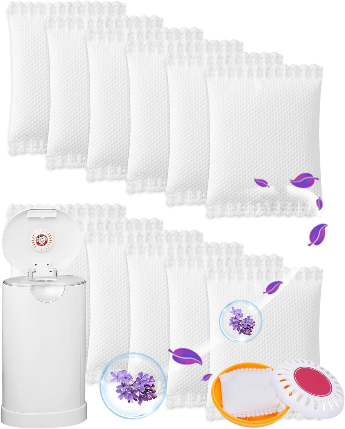 Diaper Pail Deodorizer Puck fit for Munchkin Arm and Hammer Diaper Pail | Lavender Scented Diaper Pail Odor Eliminator for Munchkin Nursery Fresheners, 2 inch, 12 Pack