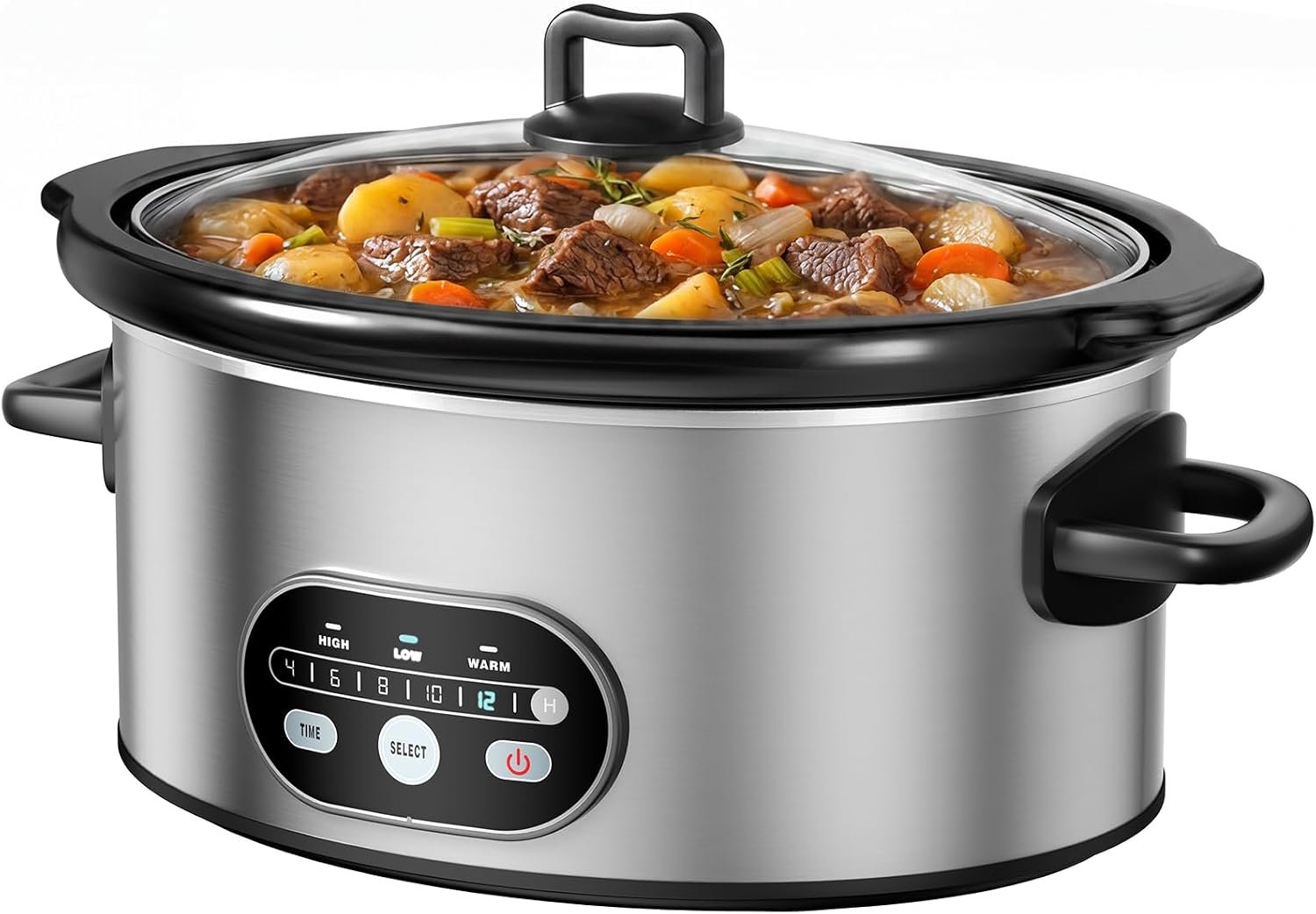 OLIXIS Slow Cooker 6 Quart, Ceramic Nonstick Coating, Programmable Slow Cooker with Dishwasher Stoneware Pot and Tempered Glass Lid, Multi Cookers with 3 Temperature, 35in Tangle Free Cord, Silver