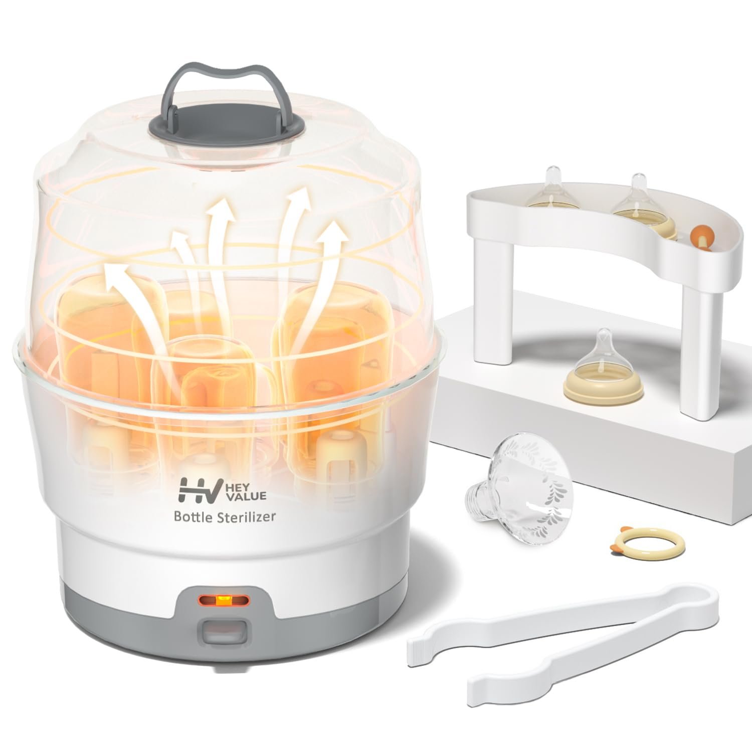HEYVALUE Smart-Steam Bottle Sterilizer for Baby Bottles & Breast Pump Parts | One-Touch Easy Operation, Compact Countertop Design, Fast & Full Steam Sterilization, Simple Everyday Baby Feeding Essential