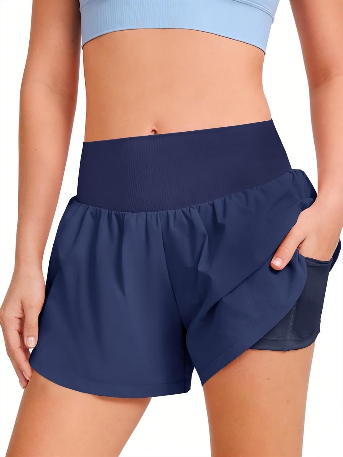 Haloumoning Girls Athletic Shorts High Waisted 2 in 1 Shorts | Quick Dry, 2 in 1 Running Biker Shorts, with Pockets