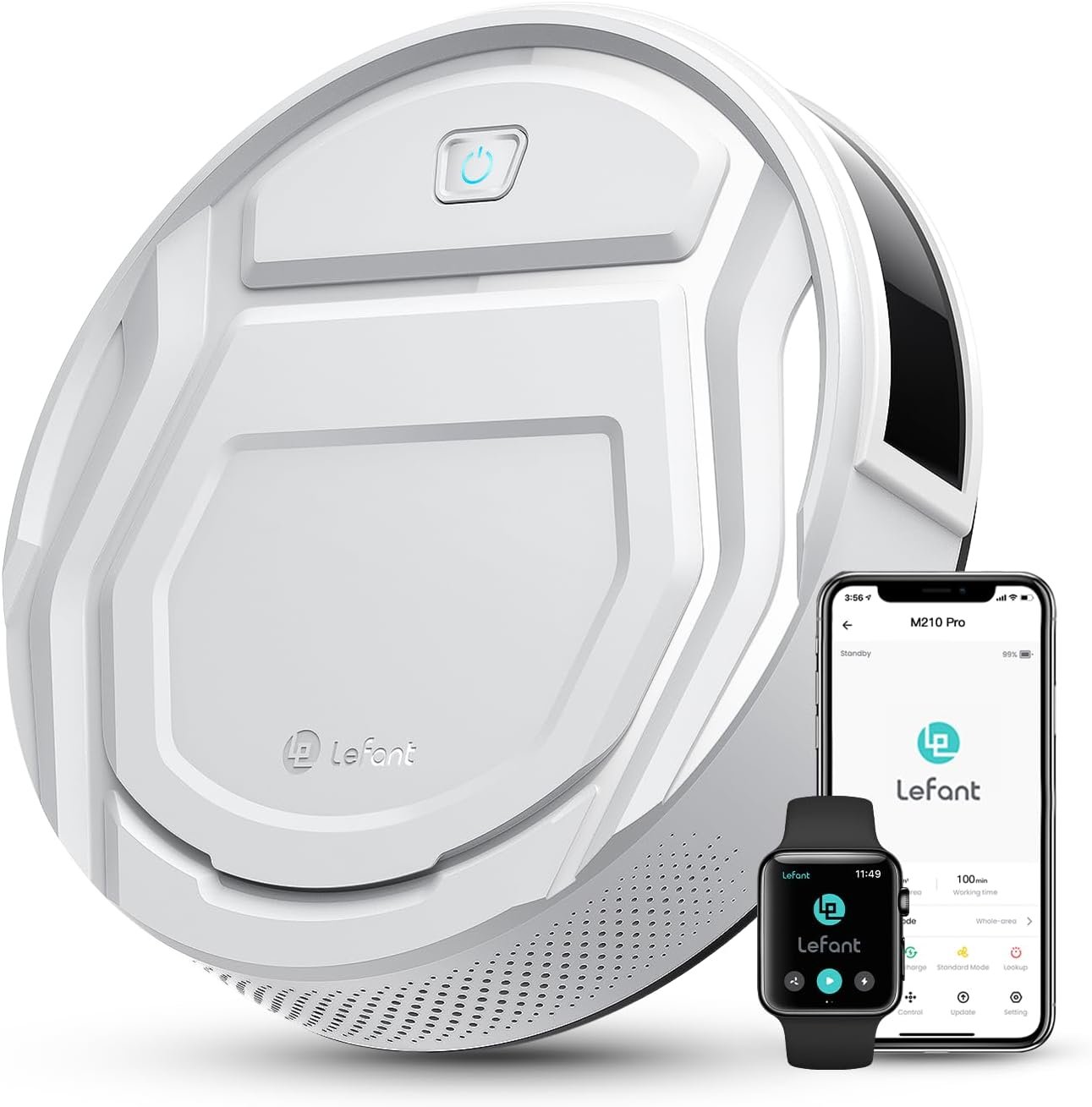 Lefant M210 Pro Robot Vacuum with 2200 Pa Powerful Suction, 6 Cleaning Modes, 120 Mins Runtime, Quiet, Self-Charging, Voice Control, Ideal for Pet Hair and Hard Floor, White