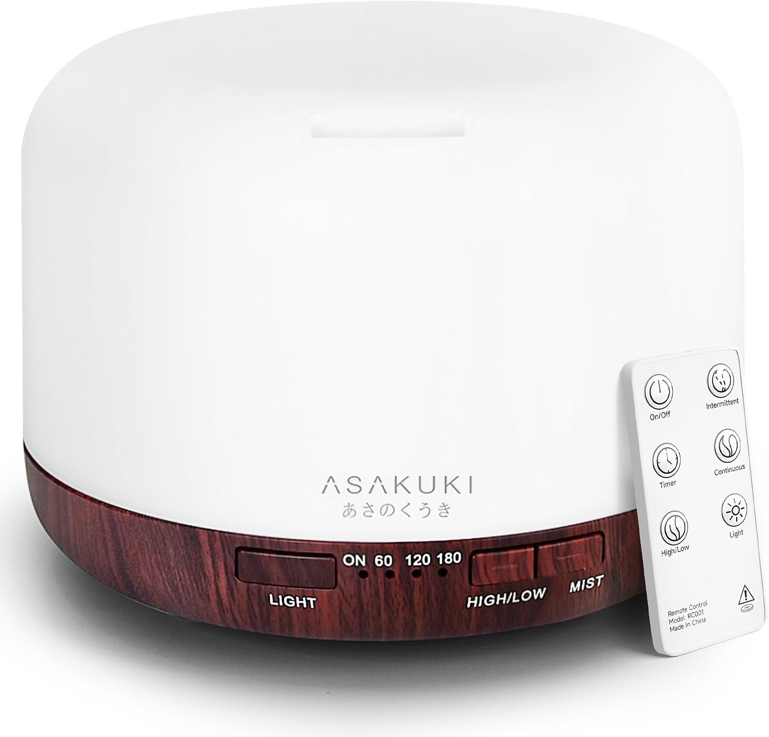 ASAKUKI Essential Oil Diffuser for Home, 500ML Aromatherapy Humidifier | with Remote Control, 7 Color LED Lights, Quiet Cool Mist Diffuser for Bedroom, Living Room, Office (Reddish-Brown)