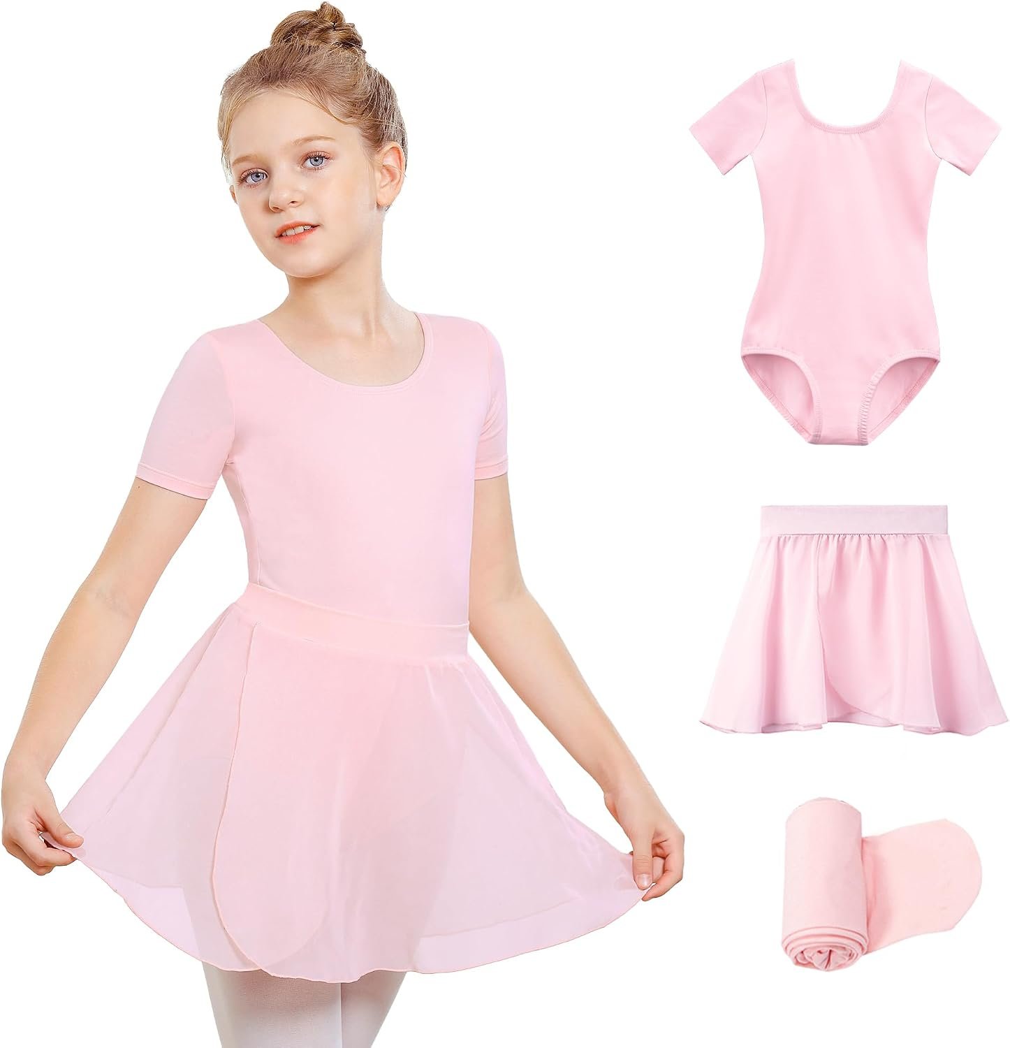 Stelle Girls Ballet Leotards Dance Outfits with Skirt and Footed Tights | Crew neck, Removable ballet skirt, Durable footed tights, Fully lined front, High elasticity & durable, Breathable