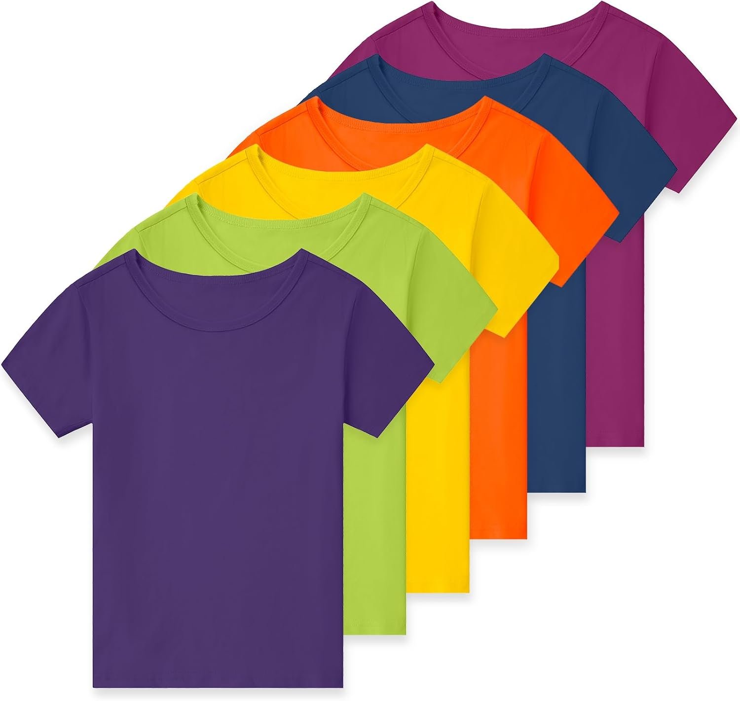 6-Pack Boys Shirts Cotton Short Sleeve Tops Kids T Shirts for Boy Age 2-14Y | 100%Cotton Boys TShirts,Crew Neck Short Sleeve Toddler Shirts,Soft Breathable Youth Teen Tees,Solid Basic Casual Boys Clothes