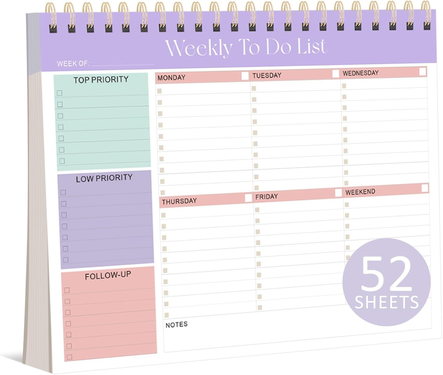 Weekly To Do List Notepad, Undated Weekly Planner (8.5″×11″) | 52 Undated Sheets, Desk Accessories and Supplies, College School Supplies, for Office and Home, for Women & Men