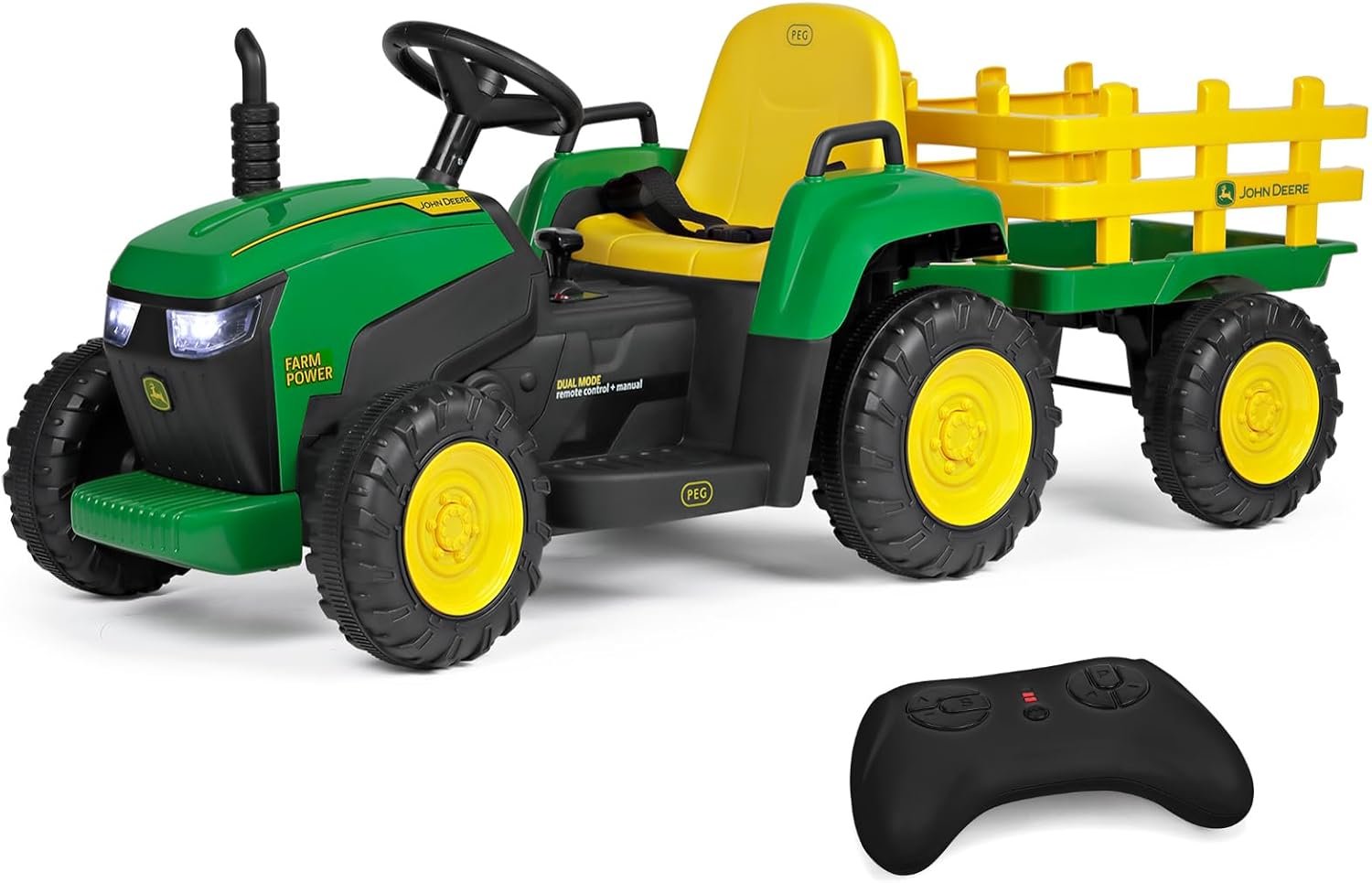 Peg Perego John Deere Farm Power 12 Volt Ride-on Tractor and Trailer with Remote Control