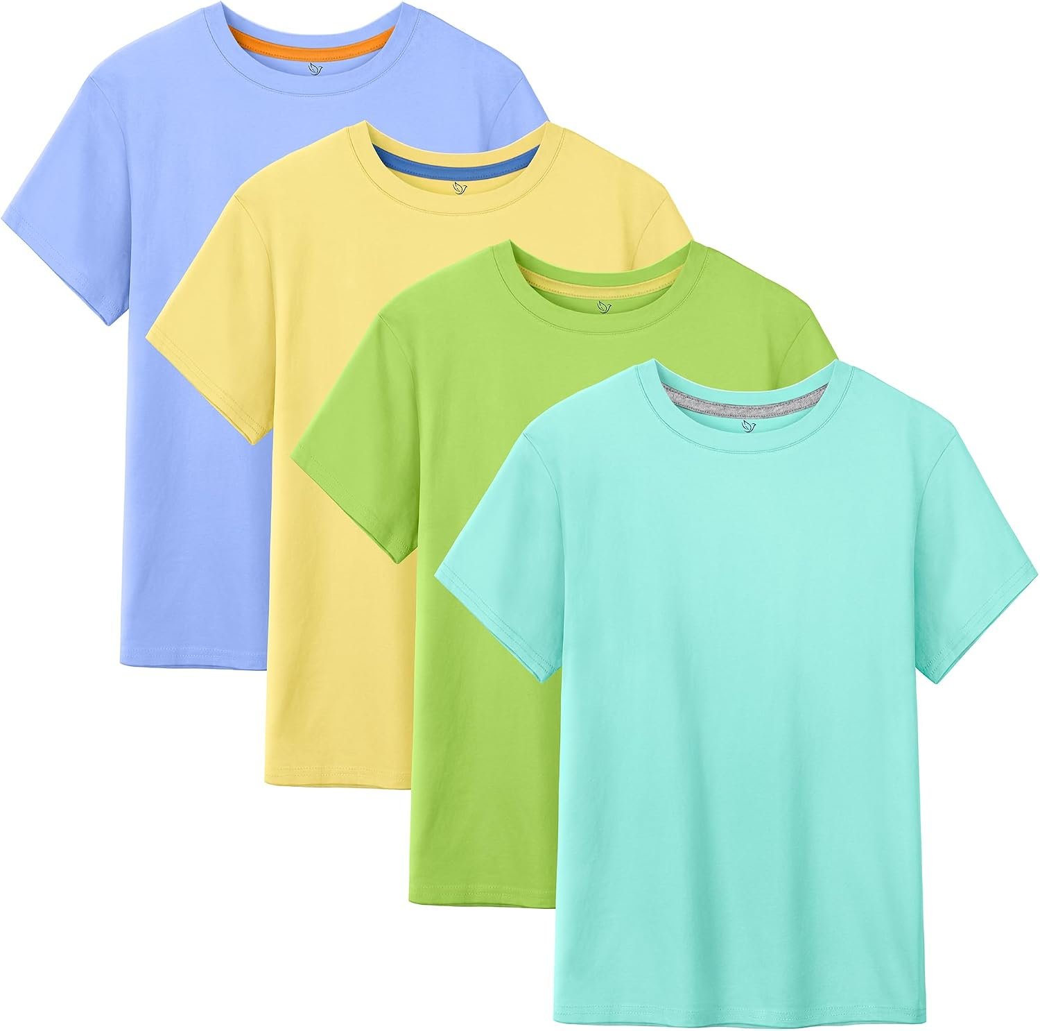 4 Pack Boys Shirts Short Sleeve Cotton Tshirts Kids Summer T-Shirts Clothes | Tagless & Smooth & Breathable, Basic Fit Contrast Trim Neck Tee, Unisex Tops for 2T-18Y, Great for School & Play & Daily Wear