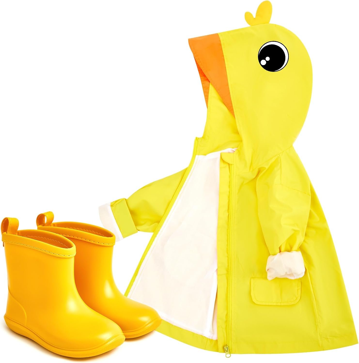 Twistover 2 Pcs Toddler Raincoat Rain Boots Set Kids Baby Cartoon Hoodie Zipper Jacket Short Rain Shoes for Little Boys Girls