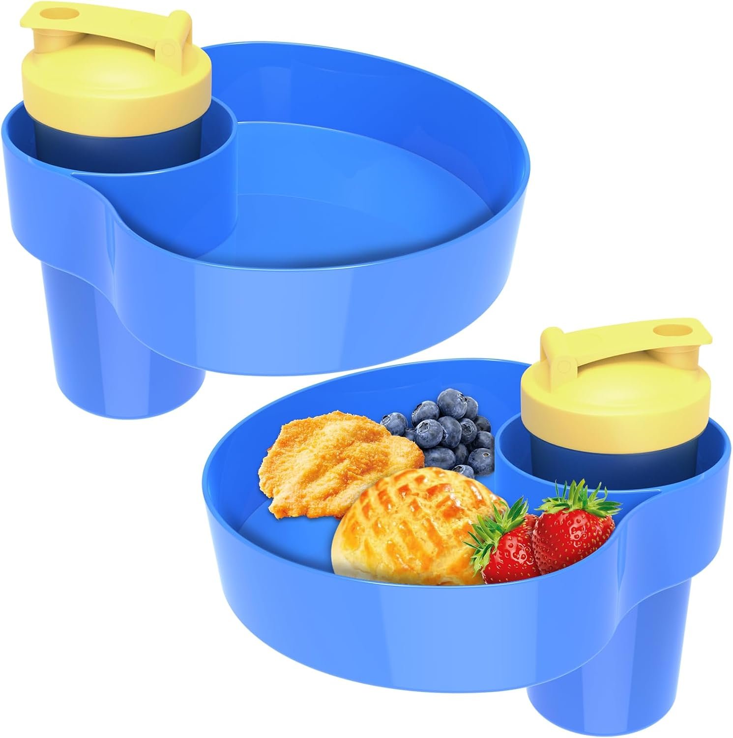 Car Seat Snack Tray for Kids: Kids Car Travel Tray with Cup Holder, Toddlers Road Trip Essential, Snacks Food Plate for Stroller, SnackTray with a Cup Holder (2, blue)