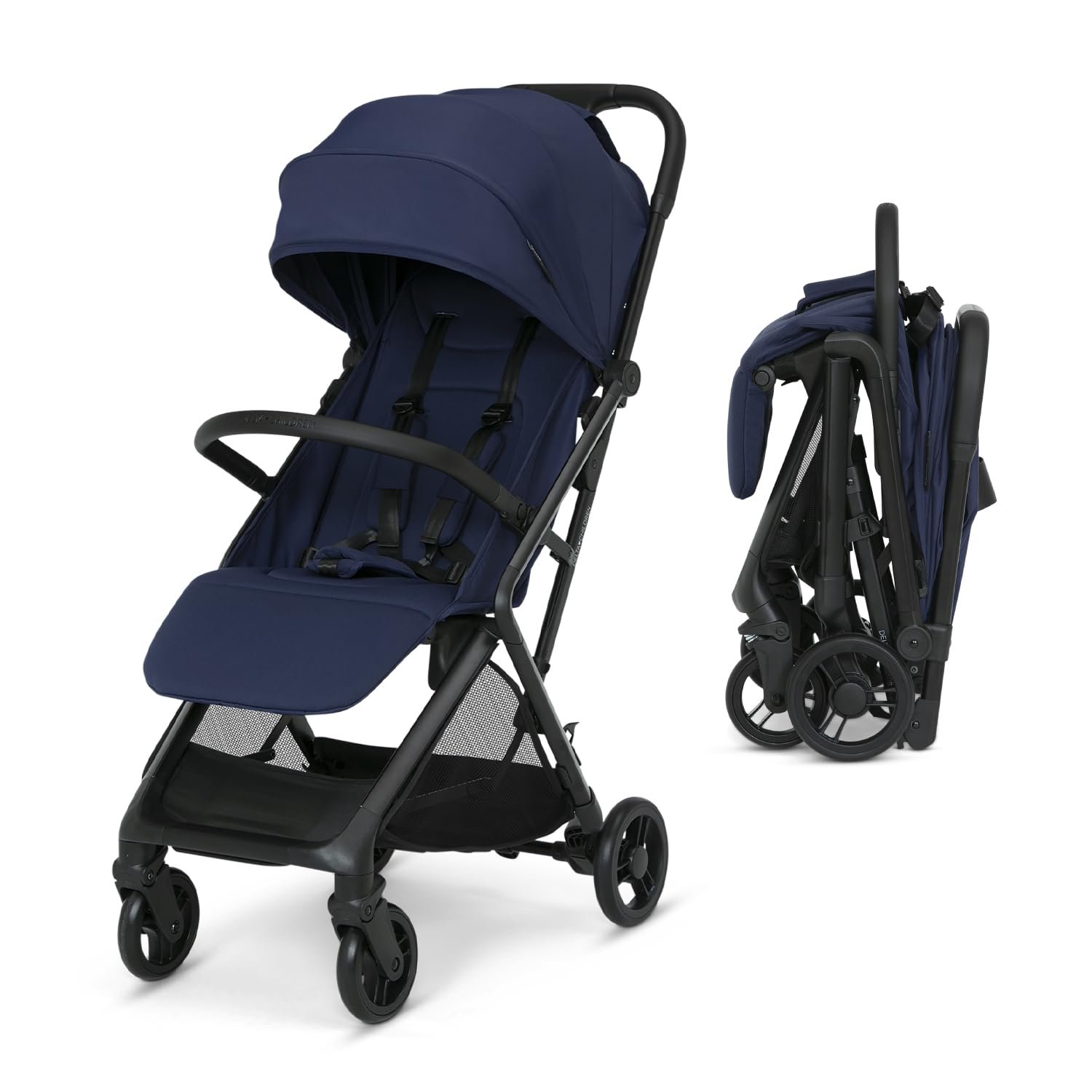Delta Children Icon Ultra Compact Lightweight Everyday & Travel Stroller – One-Hand Fold – Only 15.6 Pounds – Fits in Overhead Compartments – Greenguard Gold Certified – Multi-Position Recline, Navy