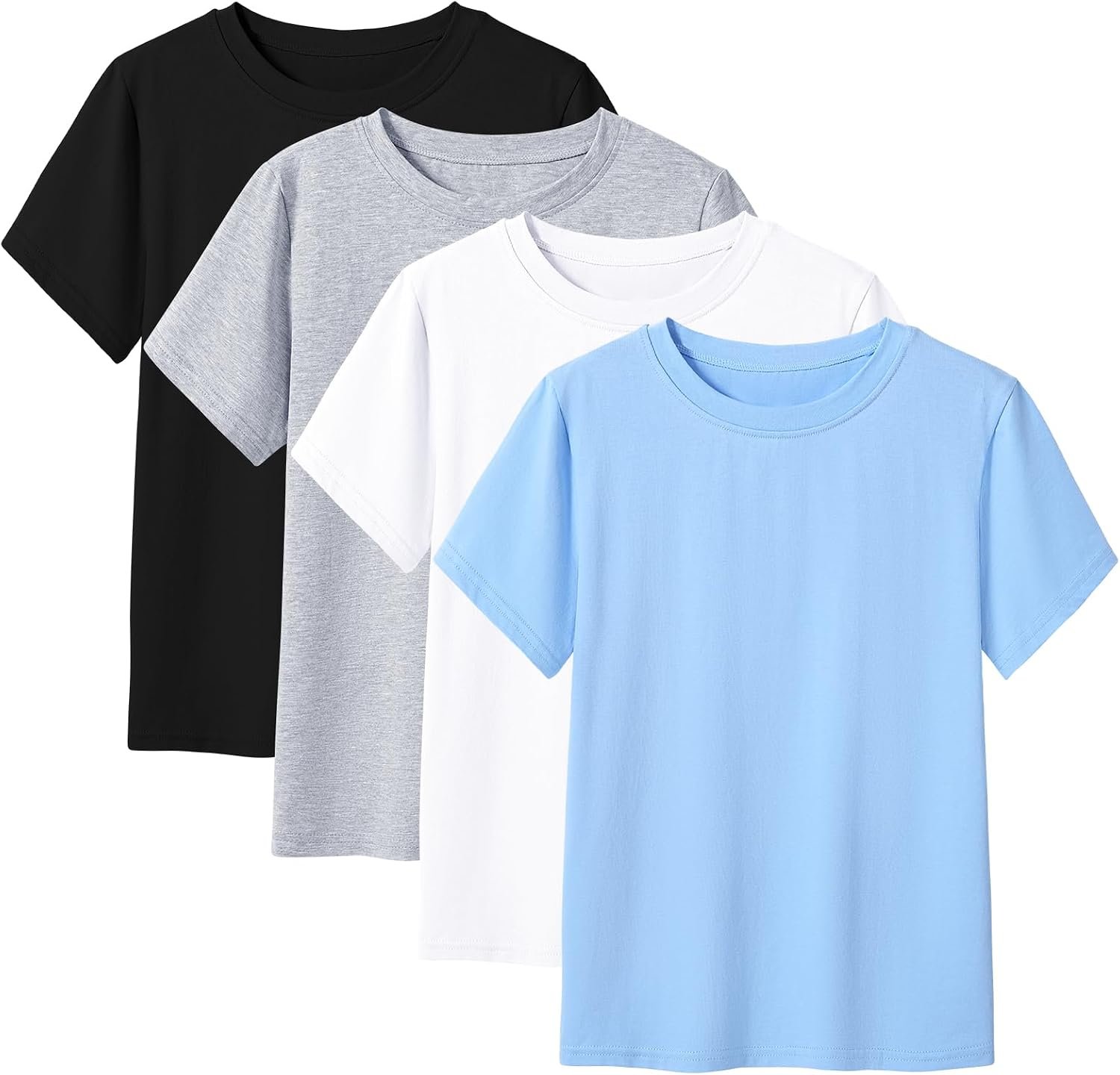 KEREDA 4 Pack Boys Shirts Short Sleeve Cotton T-Shirts Kids Plain Basic Top