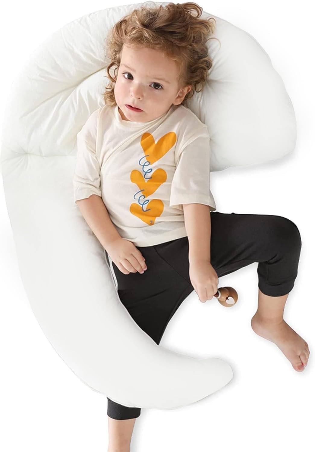 Choc chick Toddler Body Pillow, 34x27in Moon Shape Hug Pillow for Sleeping | Breathable Cotton Surface, Machine Washable, Includes Laundry Bag, Kids Cuddle Pillow for 2 Year Old, Crib & Side Sleeper