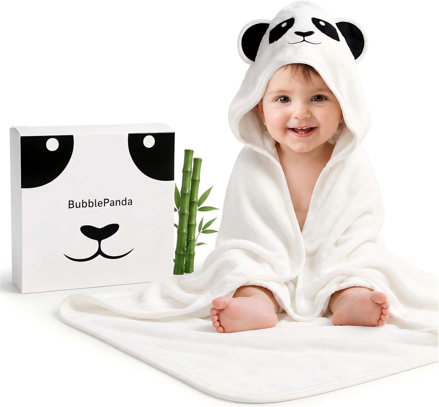 BubblePanda Hooded Baby Towels for Newborn, Rayon Made from Bamboo Baby Bath Towels with Hood for Boys Girls Toddlers Super Soft & Absorbent Newborn Bath Essentials (30 X 30 Inch)