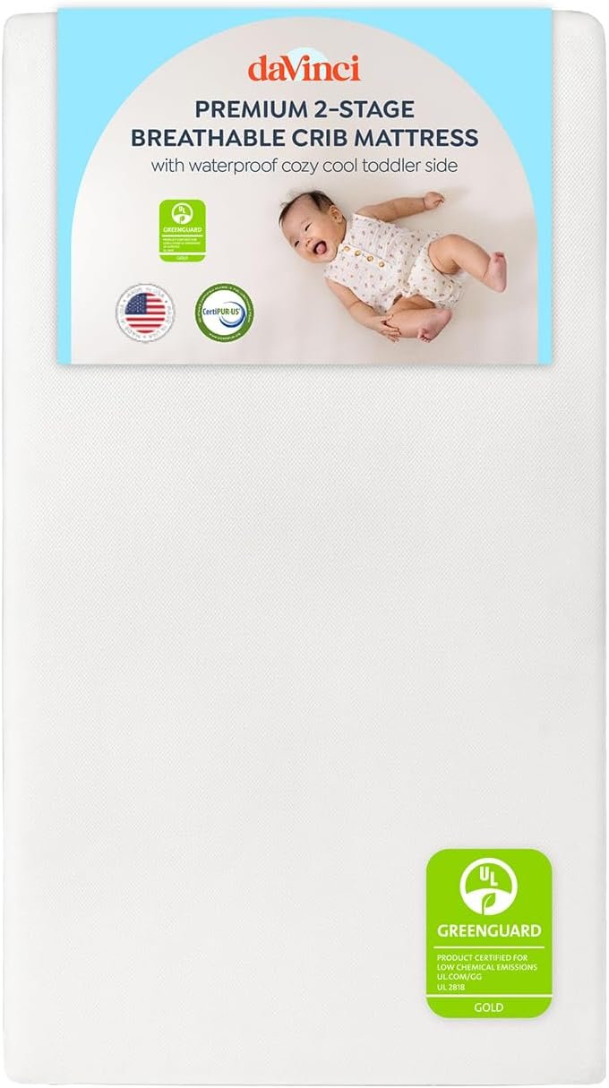 Davinci Premium 2-Stage Crib & Toddler Mattress, Firm Support, Lightweight, Removable Cover, Greenguard Gold Certified, CertiPUR-US® Certified