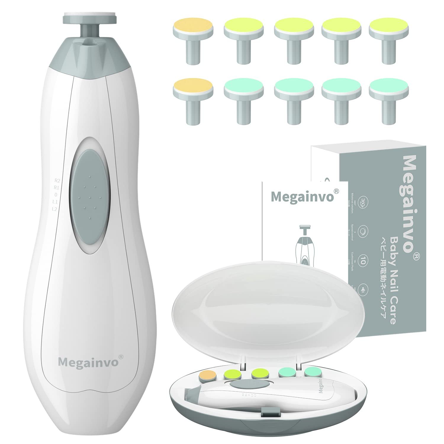 Baby Nail Trimmer Electric Baby Nail File with LED Light 10 Grinding Heads Baby Nail Clippers Safe Quiet Nail Care Kit for Newborn Toddler Kids Toes Fingernails Battery Operated (Not Included) – Grey