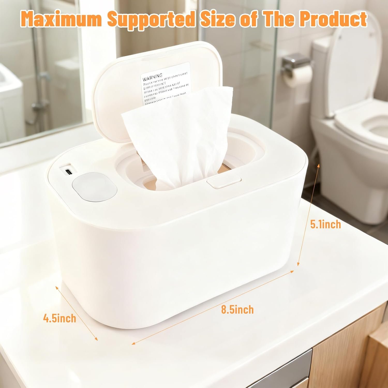 Plplaaoo Baby Wipe Warmer, Portable Wet Wipe Warmer & Diaper Wipe Warmer Dispenser with Large Capacity, Constant Temperature USB Powered Wipes Warmer for Home, Car & Travel, 7.87×4.72×3.74in, White