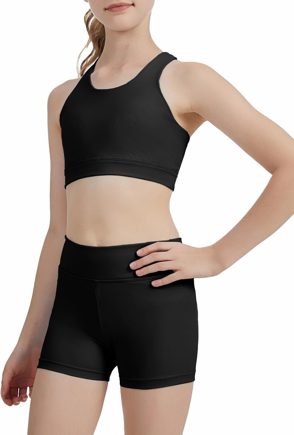 CharmWM Girls 2 Piece Outfits Athletic Short Sets Training Crop Top with High Waisted Dance Shorts Outfits 2-14 Years