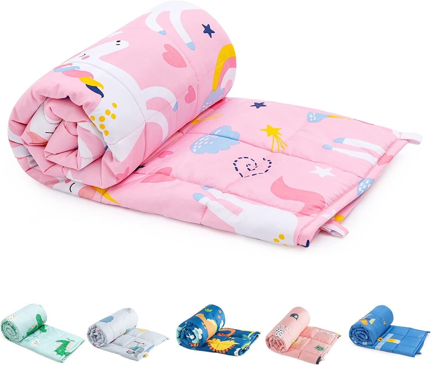 Sivio Weighted Blanket | 100% Cotton & Premium Glass Beads | 36″x 48″ 5lbs | Washable Breathable Heavy Cooling Blanket for Hot & Cold| Pink Unicorn