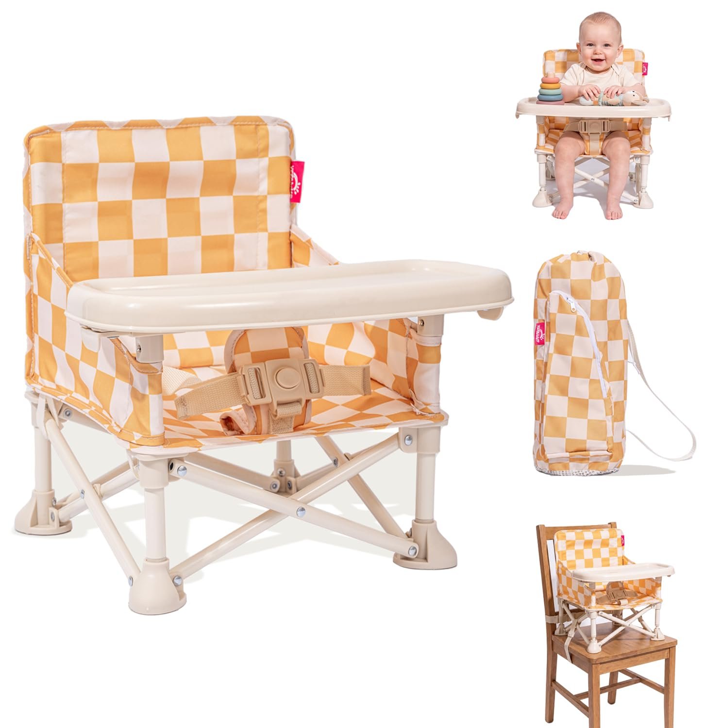 3-in-1 Portable Baby Chair, Foldable Travel Booster Seat, Anti-Tip | Removable Tray & Carry Bag, 3-Point Harness, Reinforced Frame, Indoor & Outdoor Use, Baby Travel Essentials, Ages 6M-3Y
