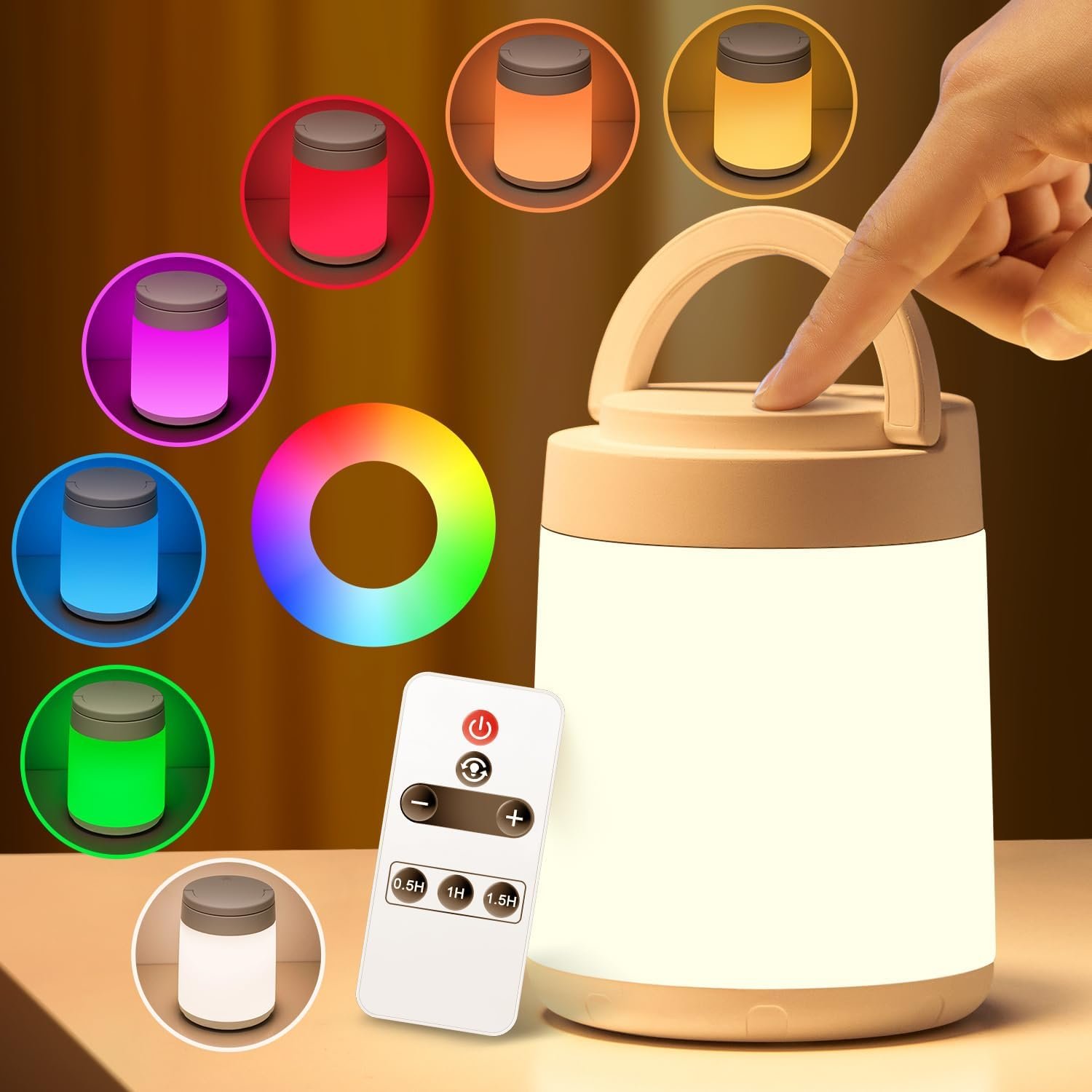 One Fire Baby Night Lights for Nursery Night Light for Kids Night Light,10 Colors+8 Dimmable Lamp, Portable+Remote+Touch Nightlight for Kids Room,1800mAh Tap Light Rechargeable Night Light
