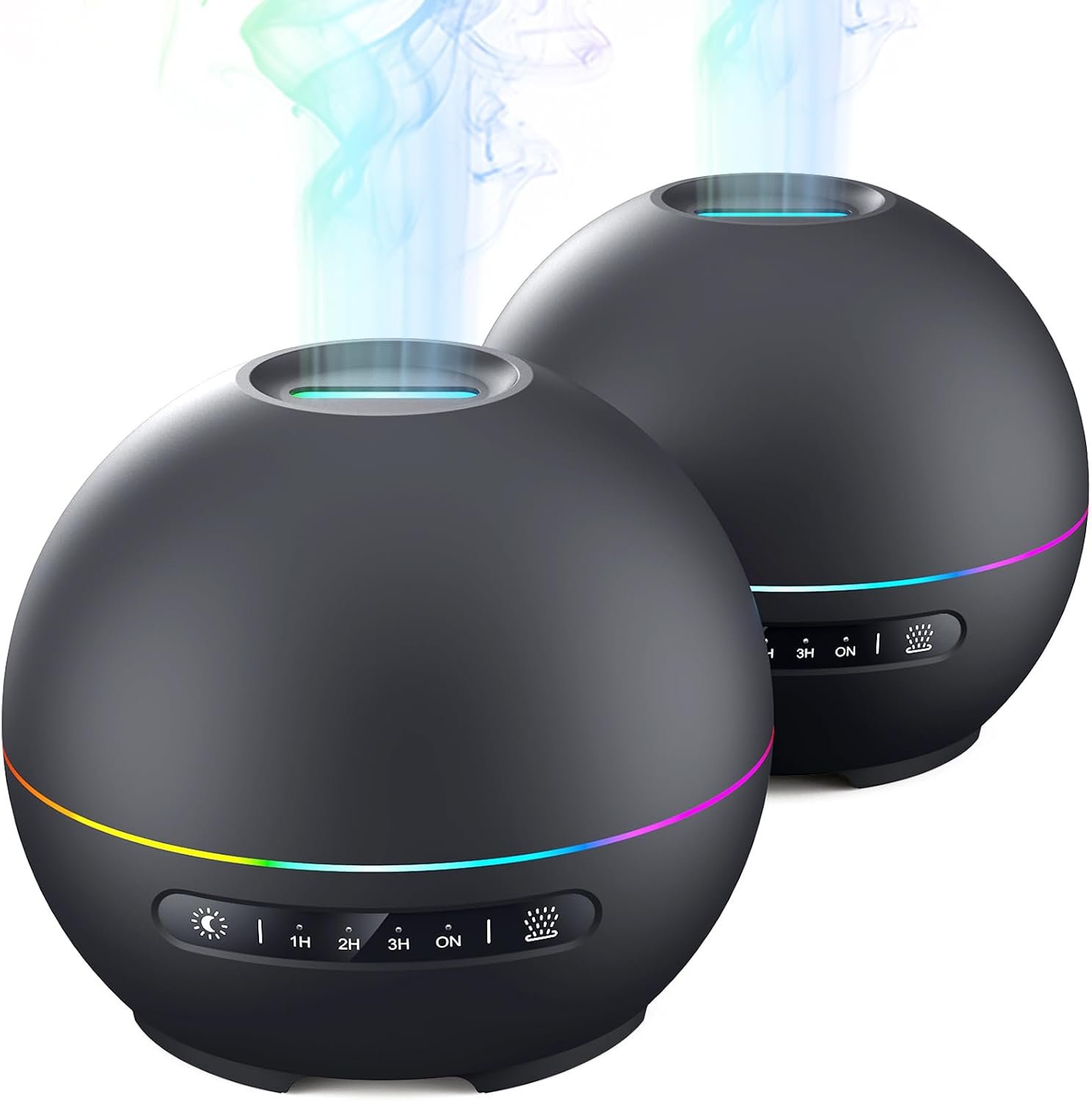 THIMONES 2 Pack Essential Oil Diffuser for Home – 200ml Ultrasonic Aromatherapy Diffuser with 4 Timers & 7 Colors Night Lights, 20dB Quiet Working for 10 Hours (Black+Black)
