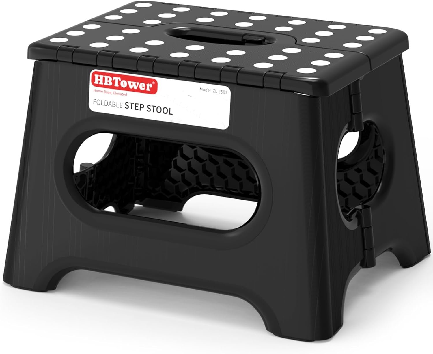 HBTower Folding Step Stool 9 Inch, 600 LBS Capacity with Safety Lock, Black | Compact Step Stool Foldable for Kids & Adults, Portable Carry Handle, Collapsible Foot Stool, Kitchen, Bathroom & Outdoor
