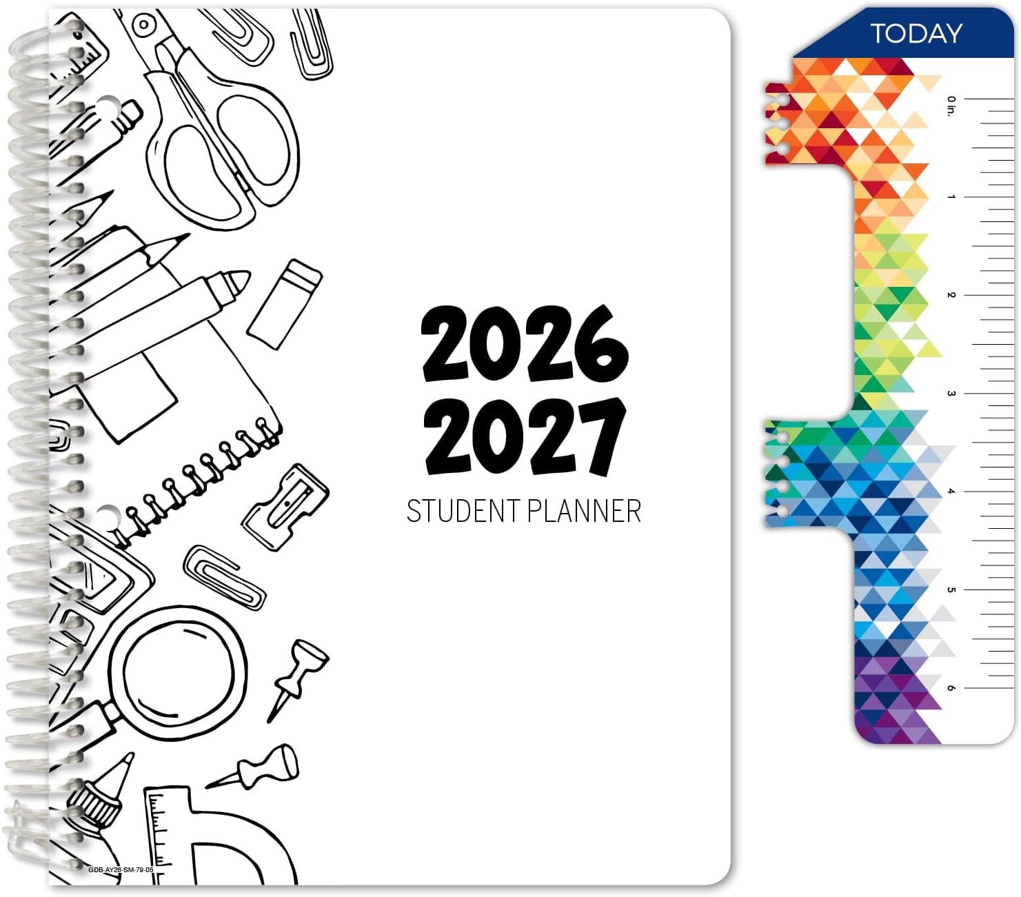 Global Datebooks 2026-2027 Middle & High School Student Planner 7″ x 9″ – Dated Weekly & Monthly Academic Planner w/Ruler/Bookmark & Stickers, Ideal for Homework, Matrix Style, Black Doodles