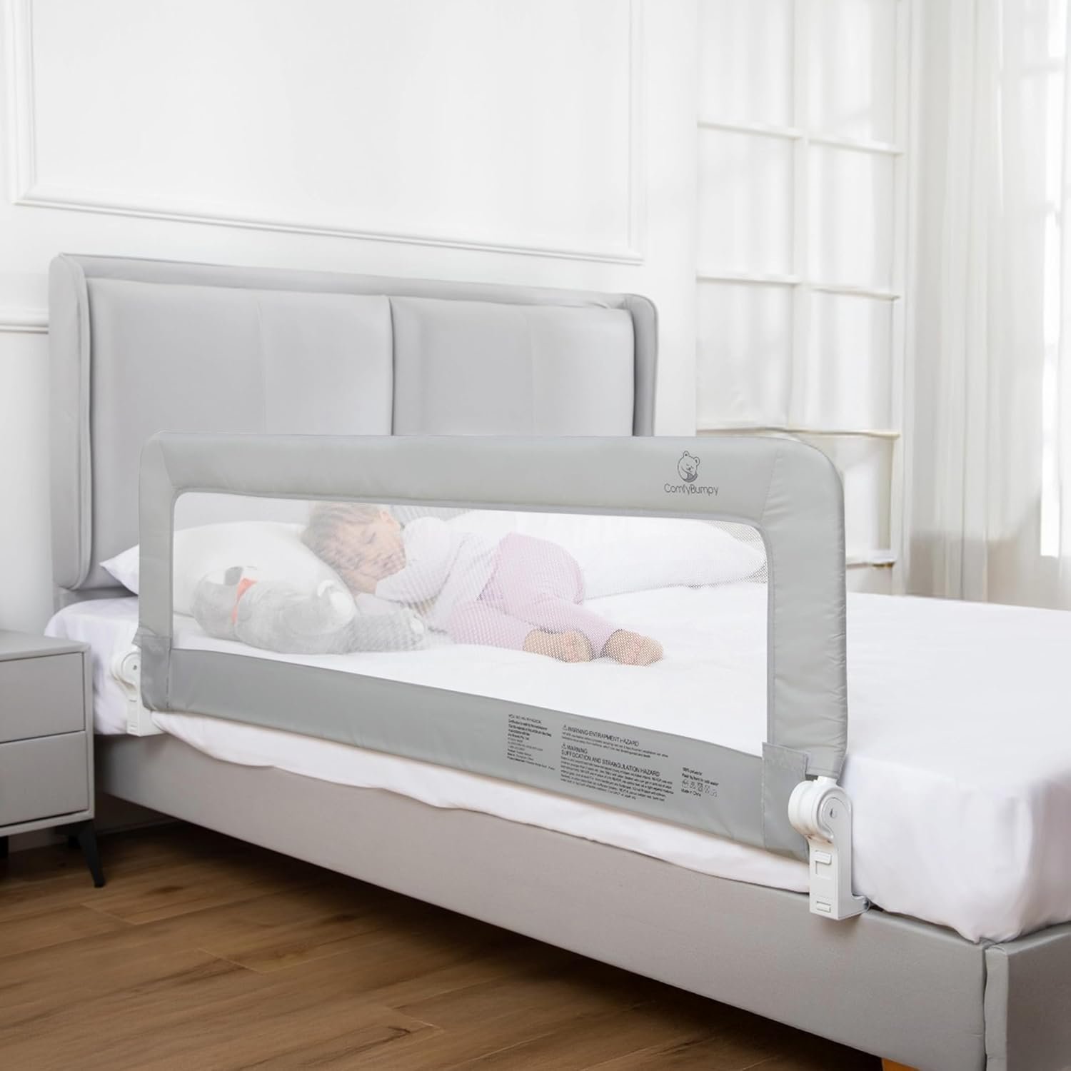 ComfyBumpy 1-Pack Bed Rail for Toddlers 55.5″ L x 19.5″ H | Toddler Bed Rails for Twin, Full, Queen & King Mattress Size | Swing Down Rail Guard | Mattress Side Rail for Kids | Gray