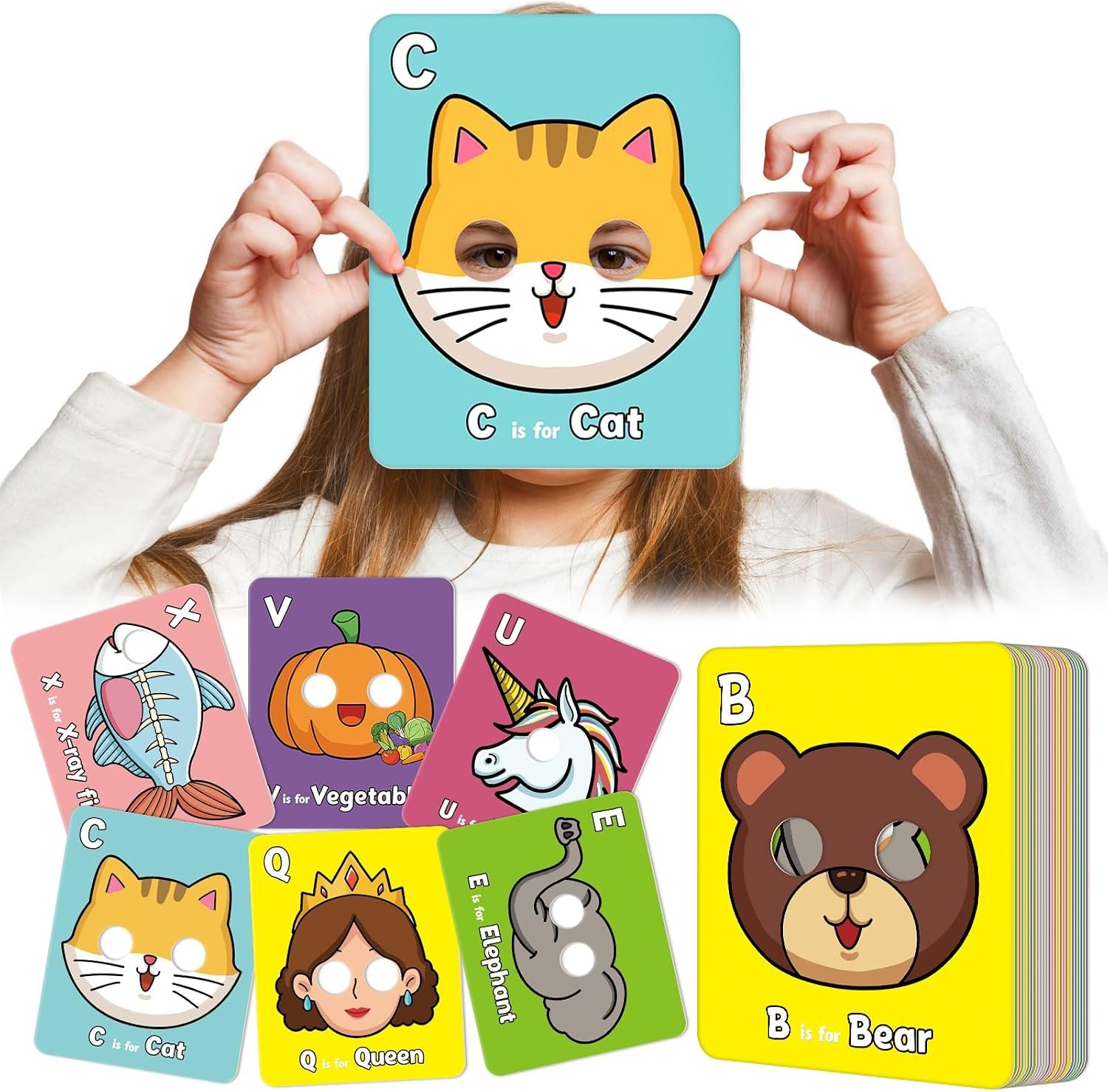Broytain Alphabet Flash Cards,Giant ABC Animal Flash Cards for Toddler 3-5,26 Lowercase and Uppercase Letter Cards,Educational Learning Games for Kids,Preschool Kindergarten Toys