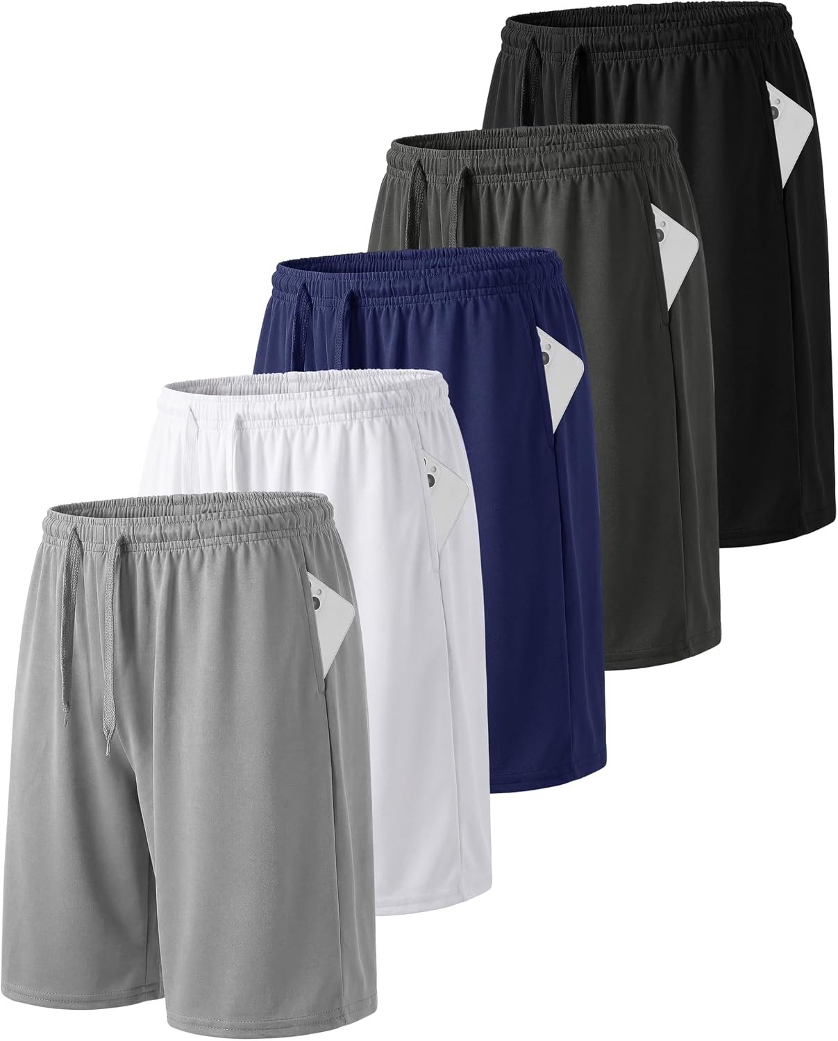 Resinta 5 Pack Boys Athletic Shorts Kids Youth Basketball Shorts Active Performance Quick Dry Gym Elastic Waist with Pockets