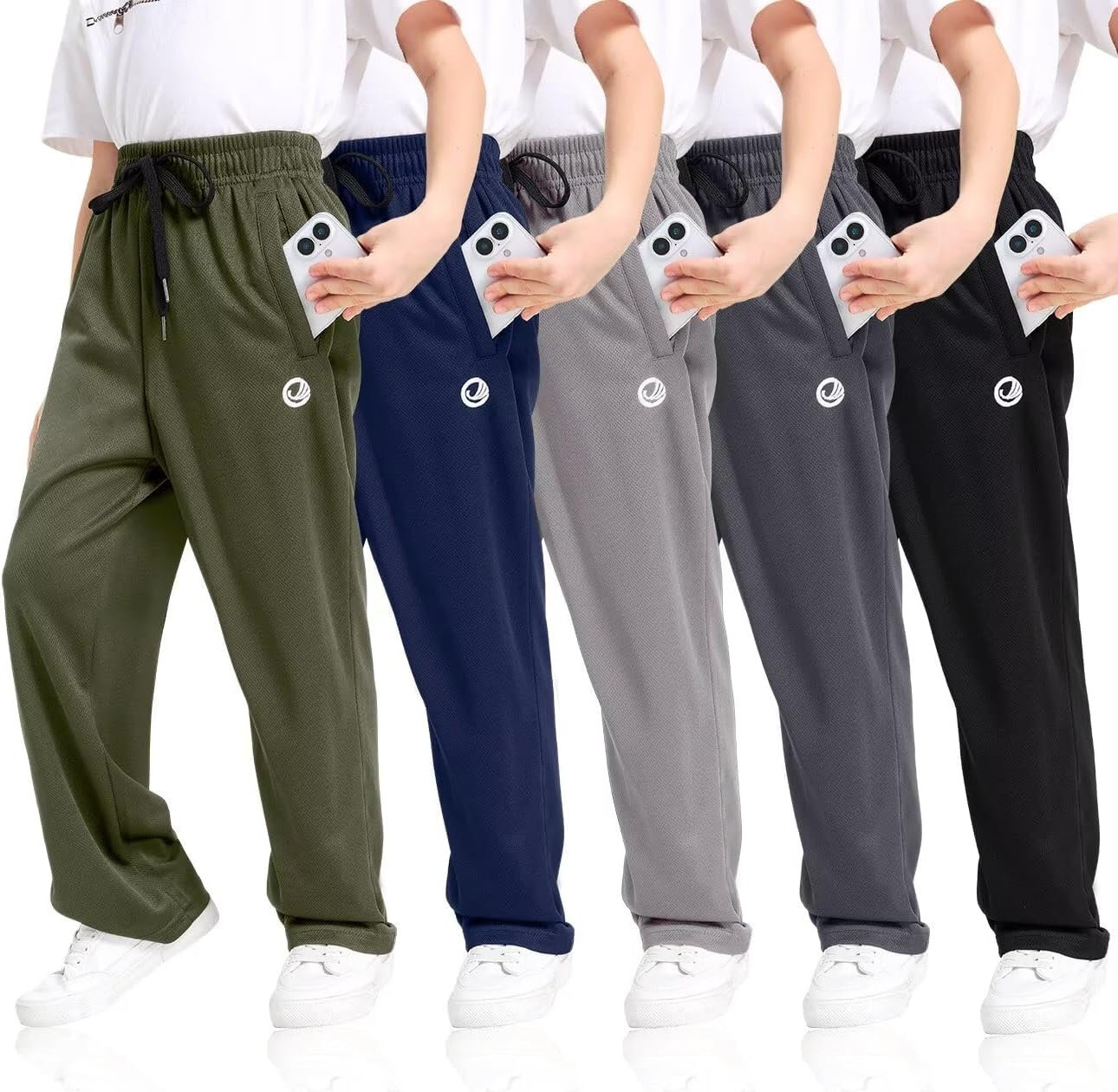 OCYMA Boys Sweatpants with Zip Pockets 5Pack Athletic Pants Mesh Joggers for Boys 5-24