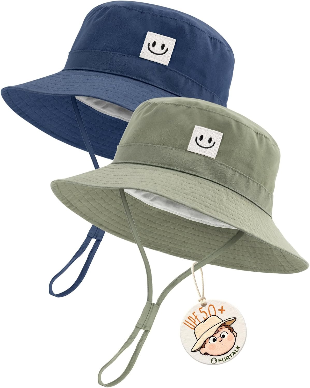 FURTALK Baby Sun Hat Toddler Bucket Hat Beach Smile Face UPF 50+ | Stays in the Wind, Breathable UPF 50+ Hat Grows with Baby (0-10Y), Perfect UV Protection for Summer Beach or Park Trips