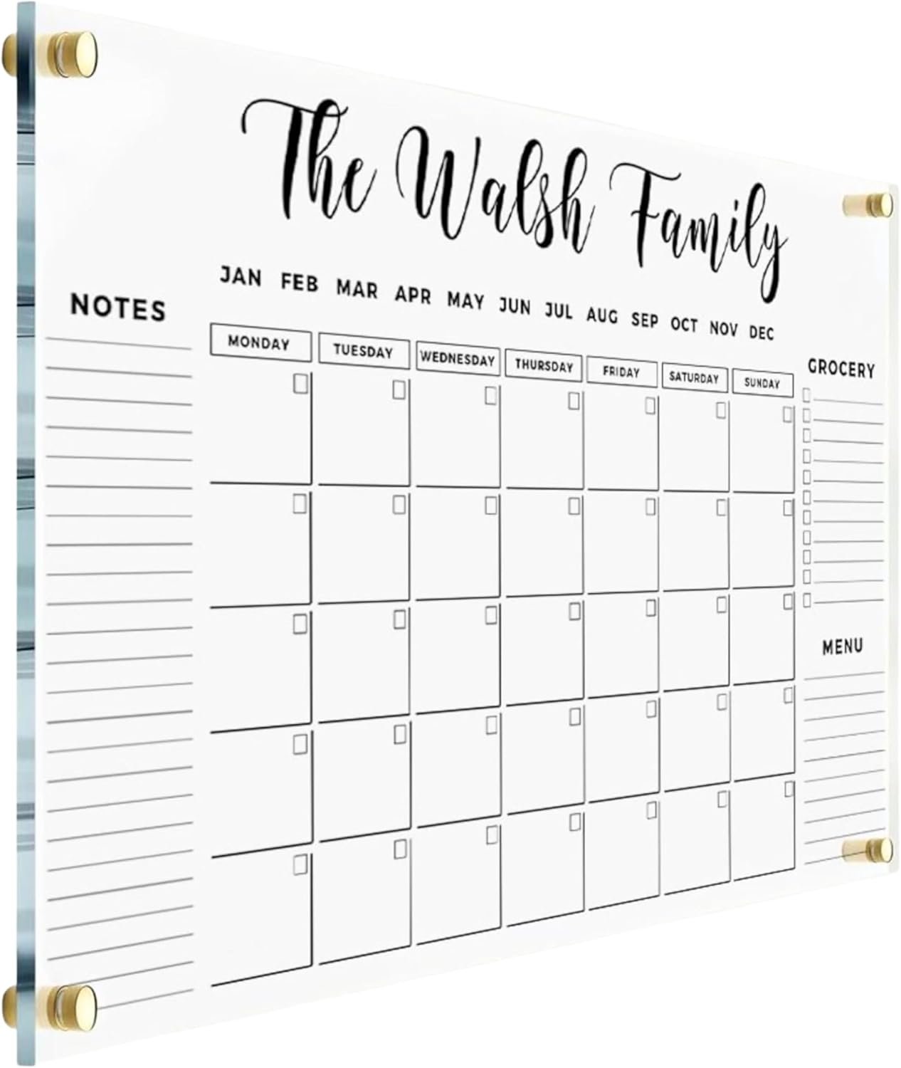 FAMILY NAME CALENDAR Personalized Acrylic Wall Calendar – Personalized Calendar 2026, Horizontal Wall Calendar, Monthly and Weekly Calendar, Housewarming Gift, Goals, To Do