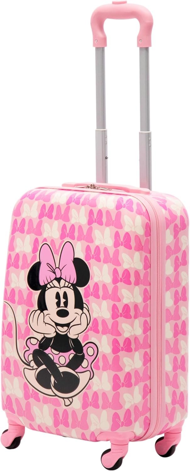 FUL Disney Minnie Mouse Kids Suitcase for Girls, Pink | 21″ Hardshell Carry On Luggage, -Bows, Rolling with Spinner Wheels, Airline Approved