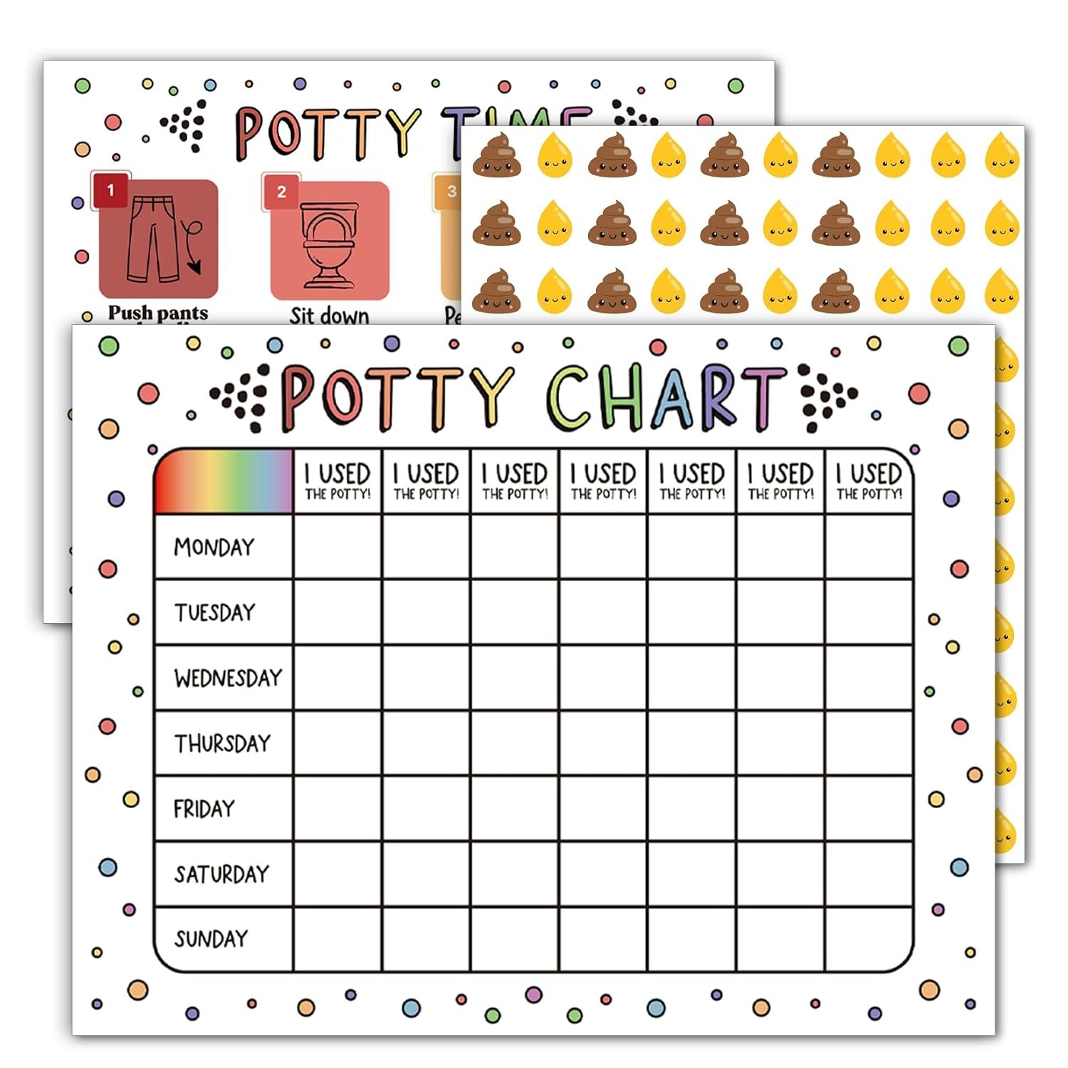 17 Pcs Potty Training Sticker Chart for Kids, Daily Records Potty Training Chart for Toddlers Boys Girls with Pee and Poop Stickers Toilet Train Log Reward Charts Toilet Habits Tracking (4time)