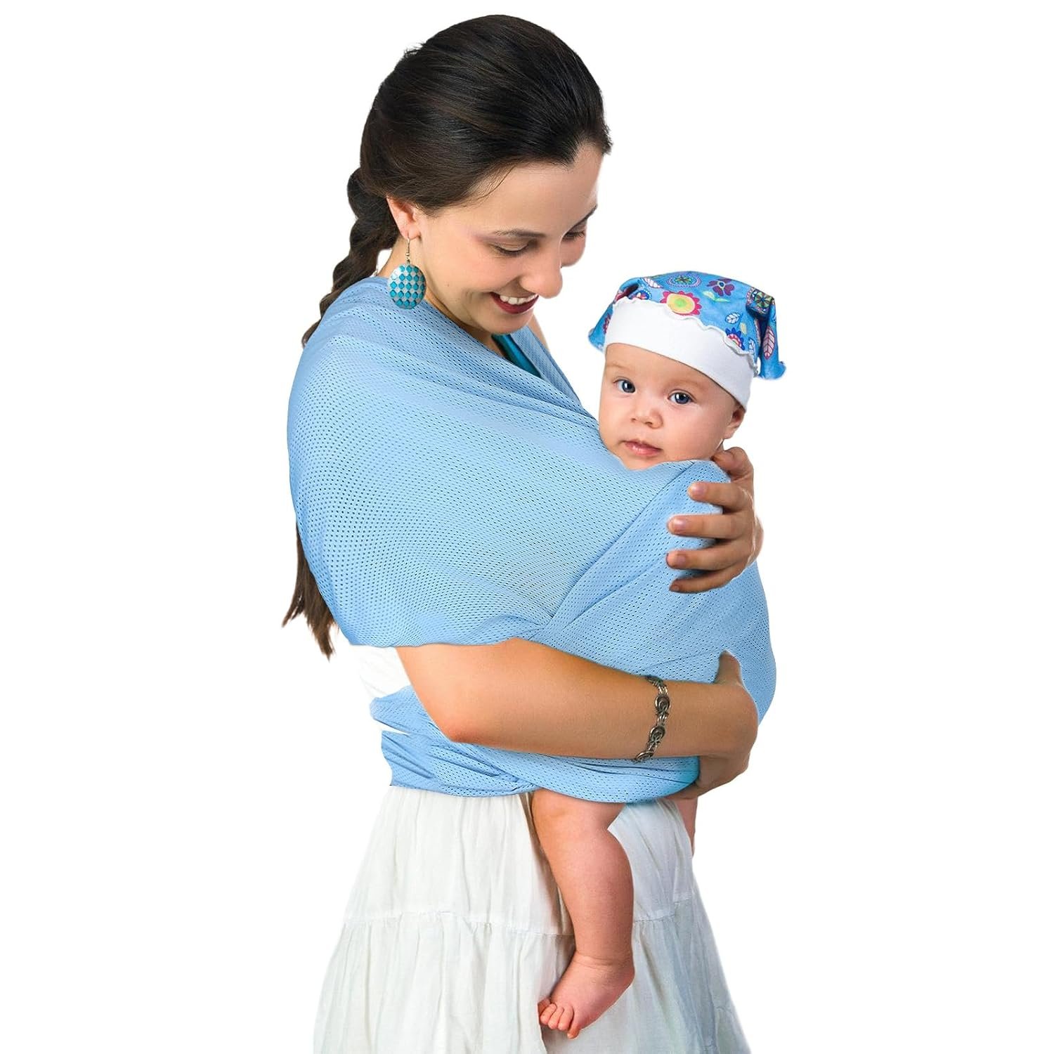 Blue Water Baby Carrier Wrap Sling for Summer Pool Water Adventures | Lightweight Breathable Mesh, Dry Fast, Supersoft, Adjustable Shoulder for Customizable Comfort, for Newborn Infant to Toddler