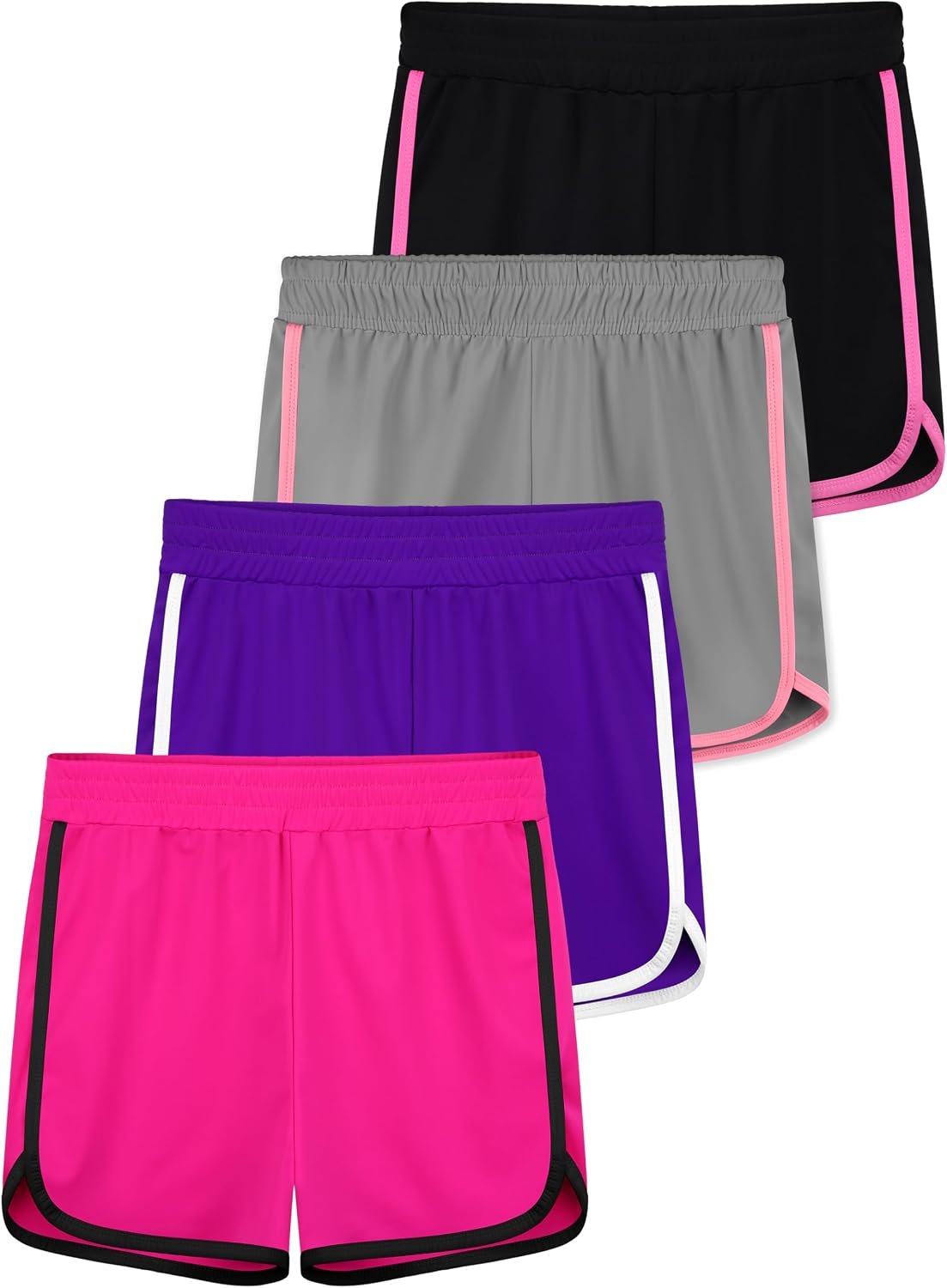 Resinta 4 Pack Youth Girls Athletic Shorts Quick Dry Soccer Shorts Big Girl Summer Sports Shorts for Running Dance Yoga