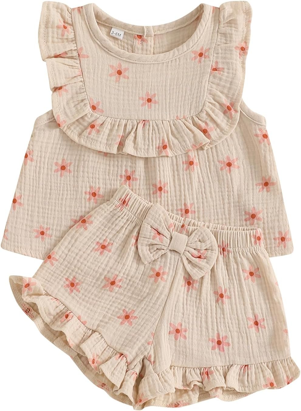 BemeyourBBs Summer Toddler Girl Clothes Baby Girl Ruffle Sleeveless Shirt and Bloomers Shorts Set Cute Outfits