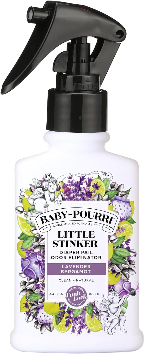 Baby-Pourri Little Stinker Diaper Pail Deodorizer Spray, 3.4 Fl Oz, Up to 150 Uses, Odor Freshener with Essential Oils, Nursery Essentials, Lavender, Bergamot, Eucalyptus & Vanilla Scent