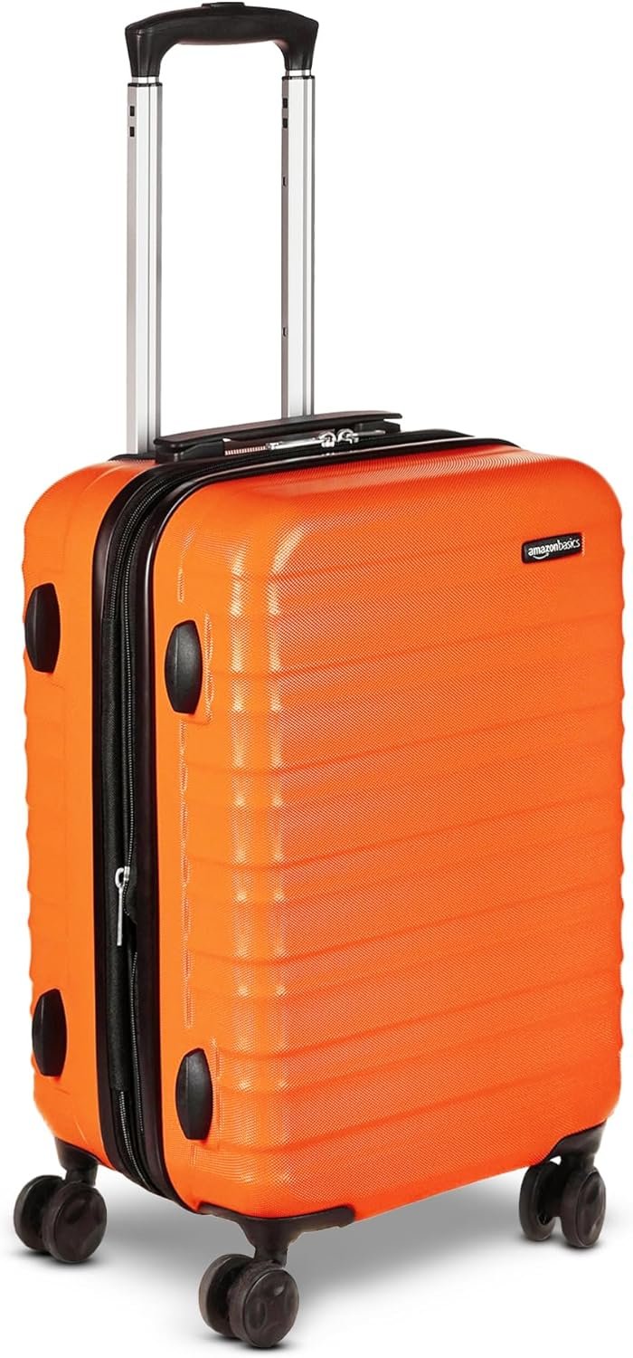 Amazon Basics 21″ Hardside Carry-On Luggage with Spinner Wheels, Expandable for Up to 25% More Space, Scratch-Resistant Hardshell Suitcase, Telescoping Handle, Orange