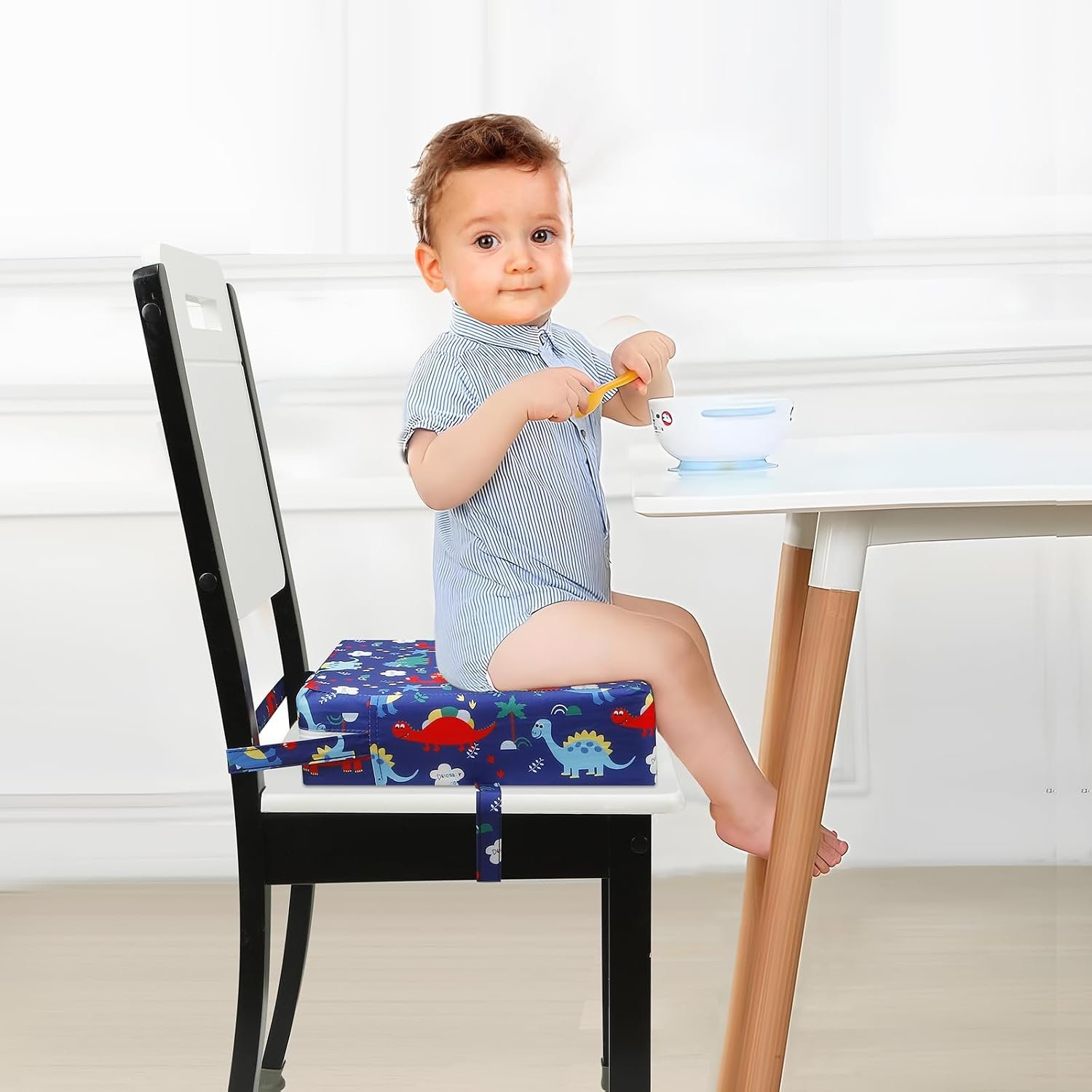 PandaEar Toddler Booster Seat for Dining Table, Portable Increasing Booster Cushion for Kids, Double Strap Safety,PU Anti-Scratch, Non-Slip Bottom (Blue)