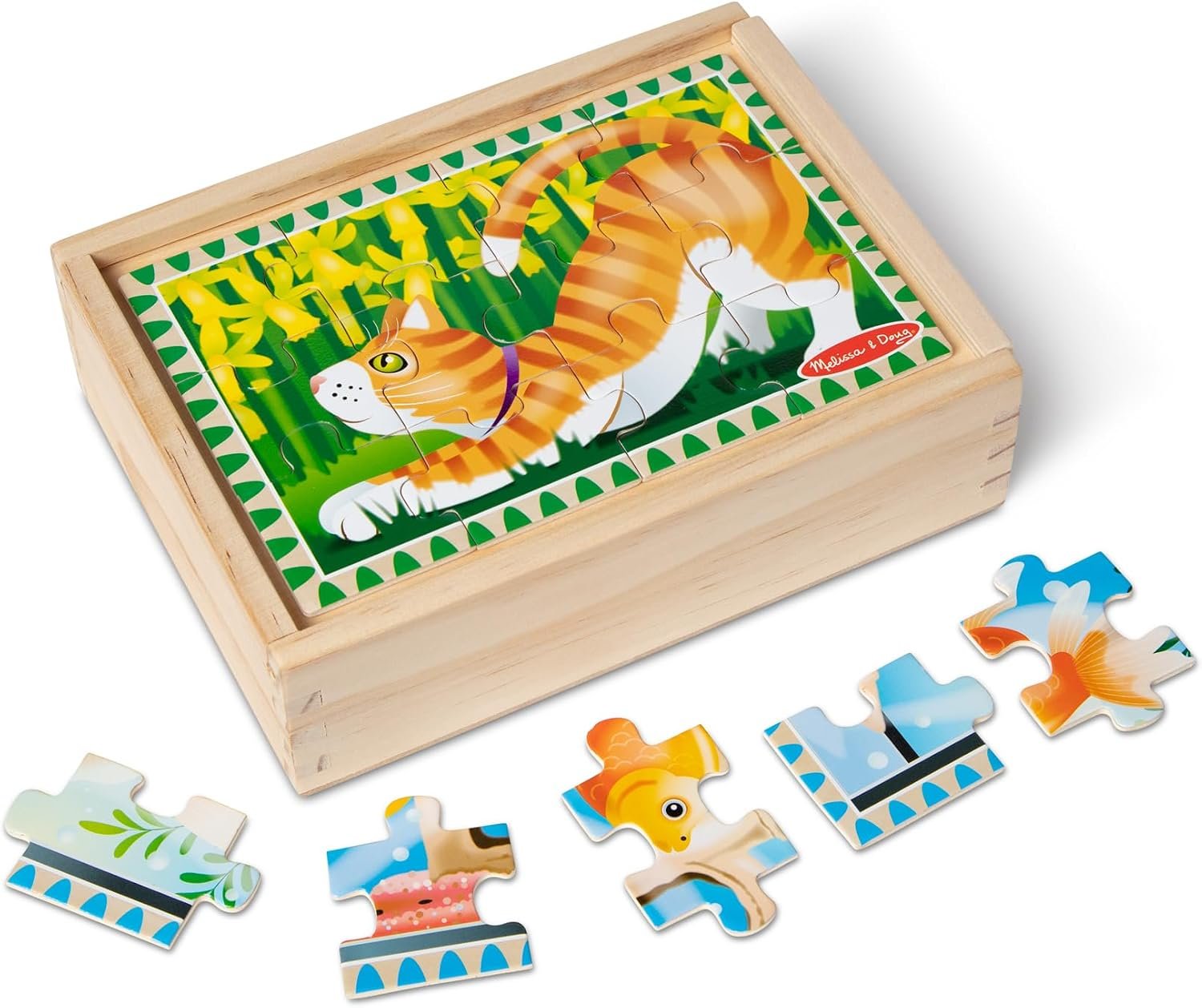 Melissa & Doug 4‑in‑1 Wooden Pets Jigsaw Puzzle Set, 48 Pieces with Storage Box, Toddler Puzzle Toy for Kids Ages 3+ – FSC Certified