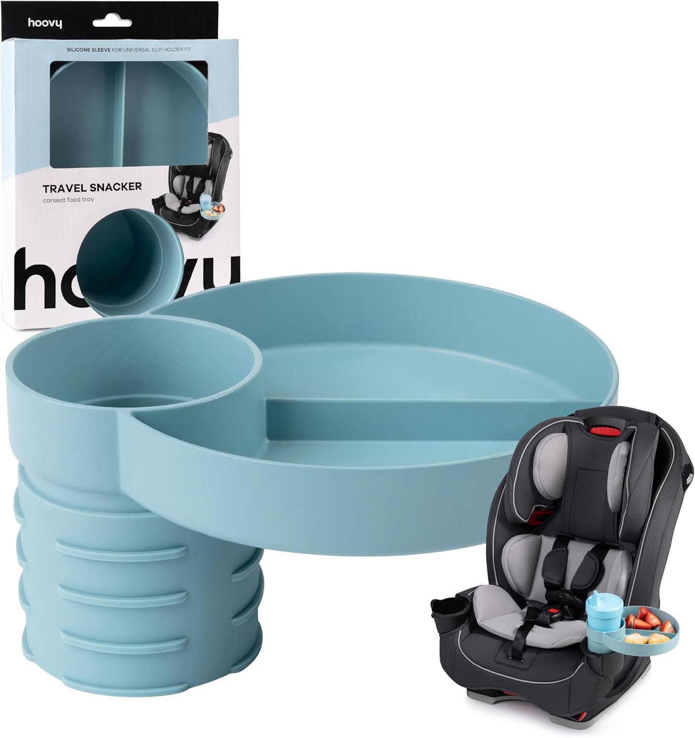 Hoovy Plastic Cup Holder Tray for Car Seat, Booster Seat, Stroller – Carseat Cup Holder Snack Tray – Car Seat Tray for Kids Travel – Toddler Car Seat Accessories – Sharkskin 1 Pack