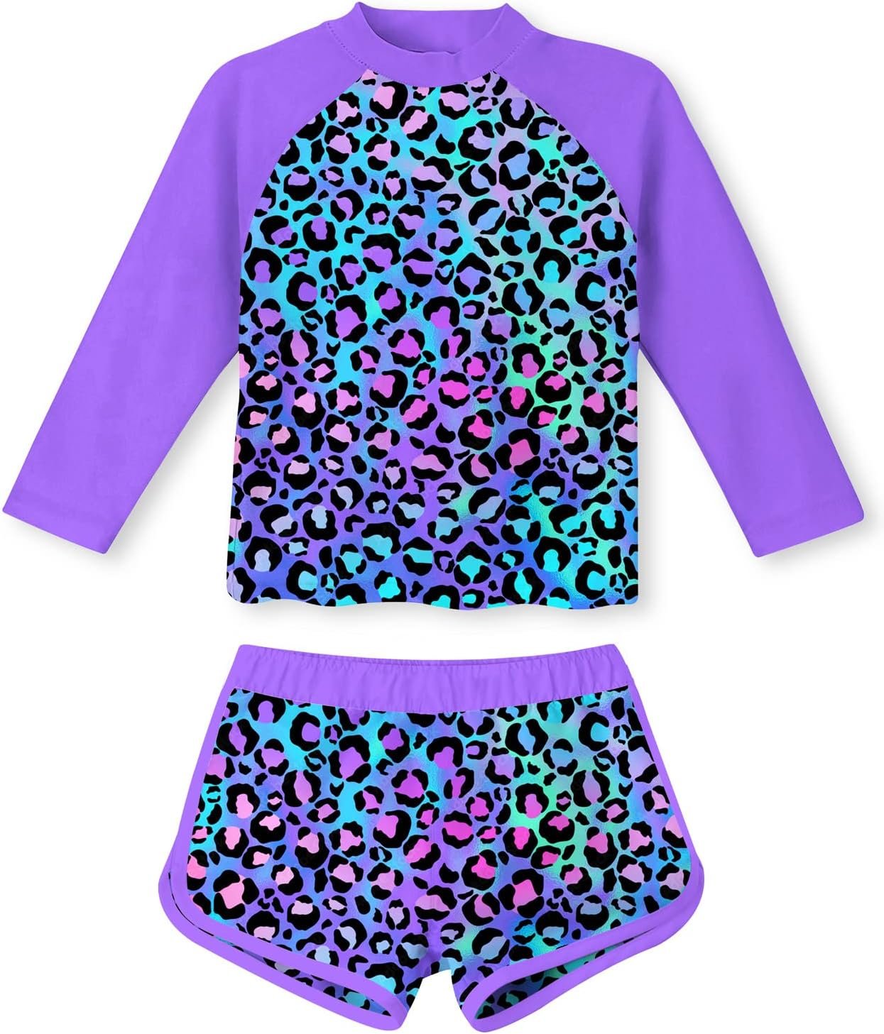 Girls 2 Pieces Rash Guard Swimsuit Long Sleeve Tankini for 4-10Y