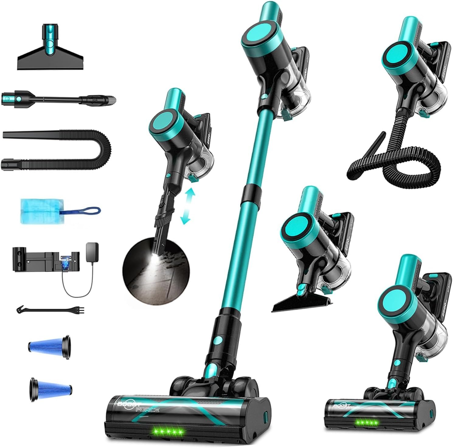Cordless Vacuum Cleaner, 500W 55KPa 10-in-1 Self-Standing Stick Vacuum with Smart LED Display, Vacuum Cleaners for Home, Pet Hair, Carpet, Hard Floors and Car