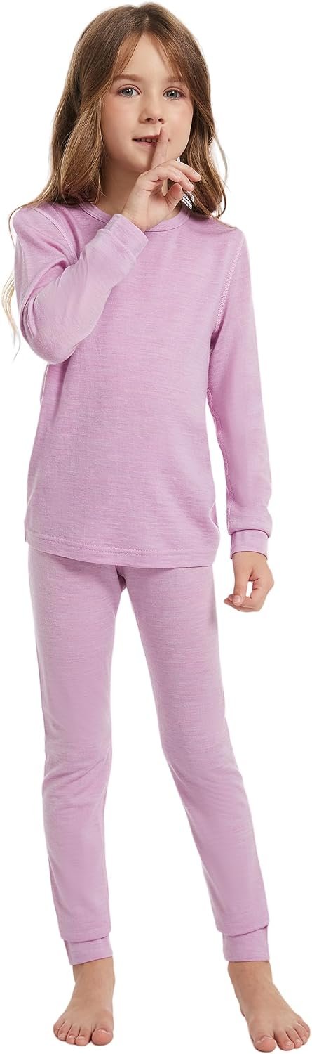 Kids Unisex 100% Merino Wool Base Layer Sets Lightweight Thermal Underwear