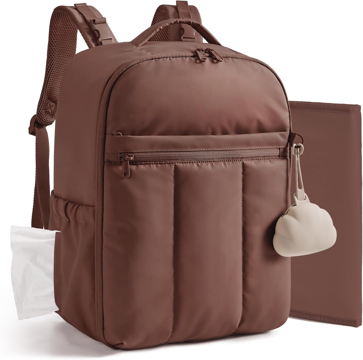 BAGSMART Puffy Diaper Backpack with Insulated Pockets & Changing Pad,Coffee Brown